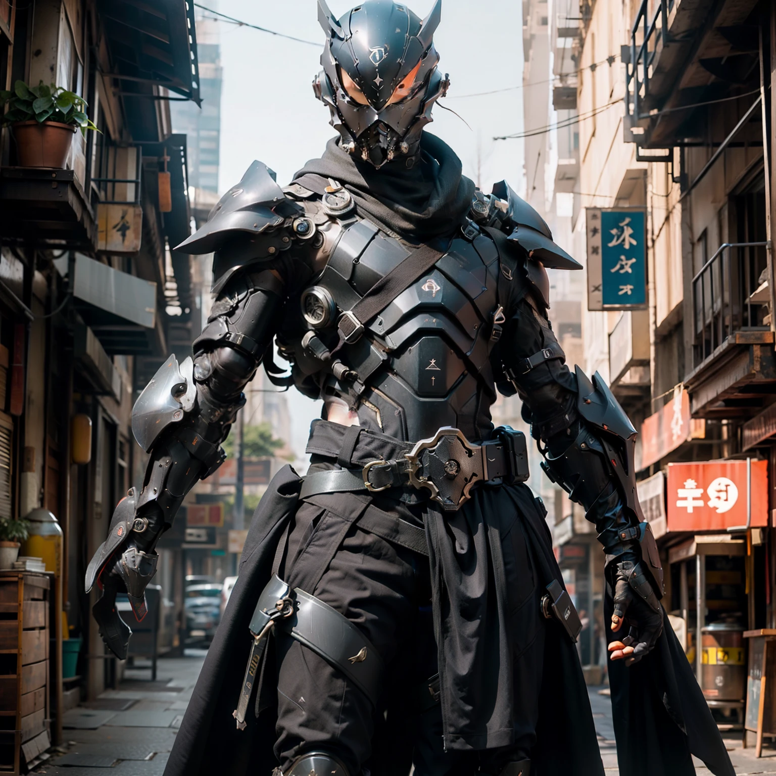 Um ninja com armadura futurista