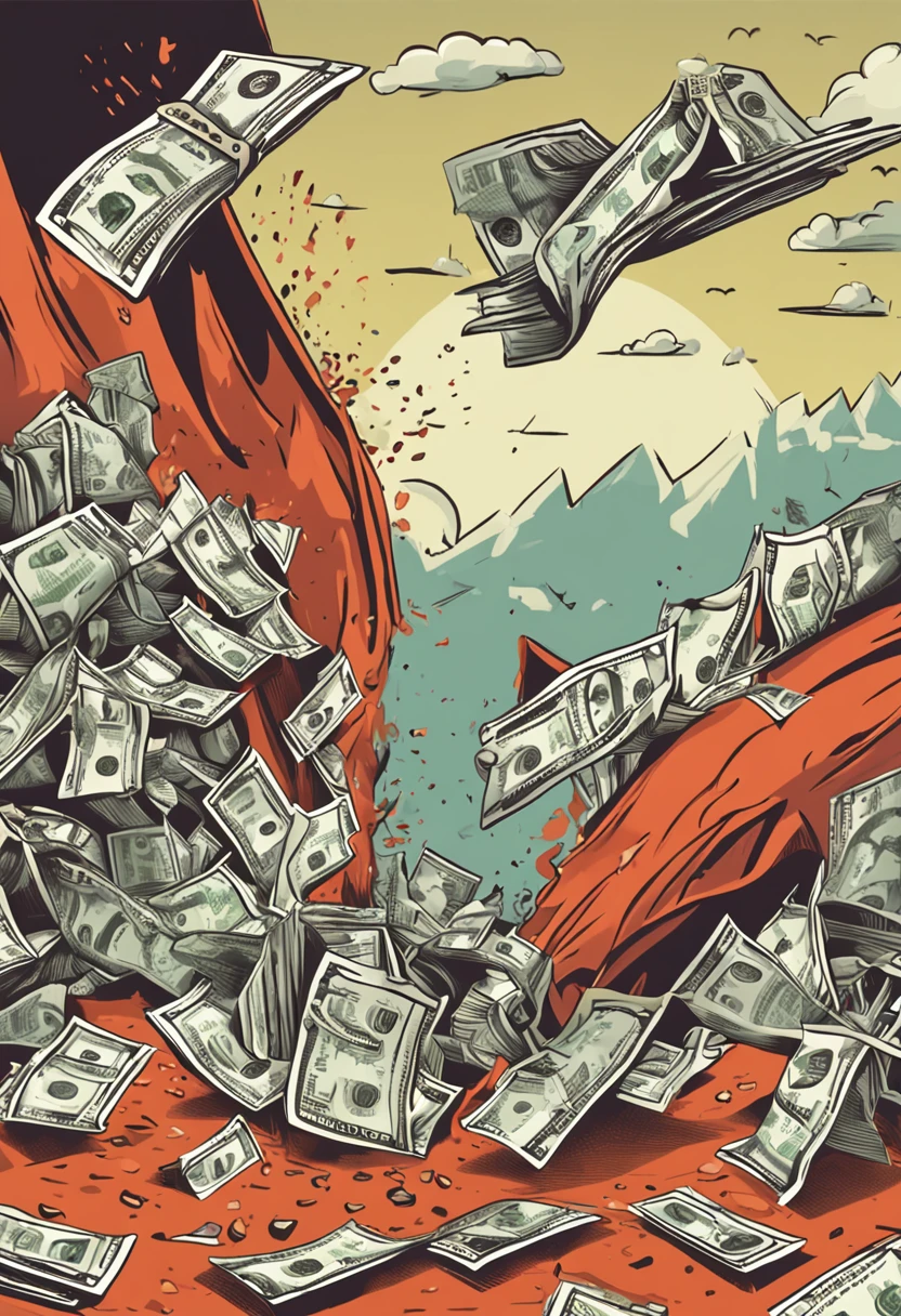 Create an illustration of money being torn