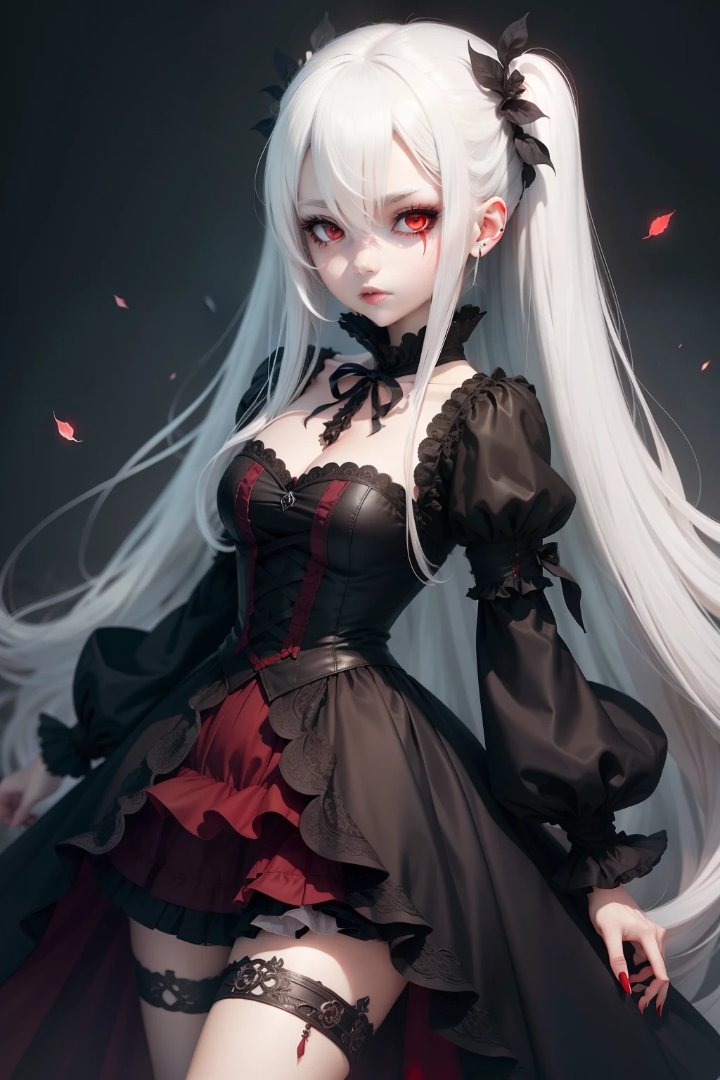 animemanga girl，White hair and red eyes，Gothic style clothing，Loli
