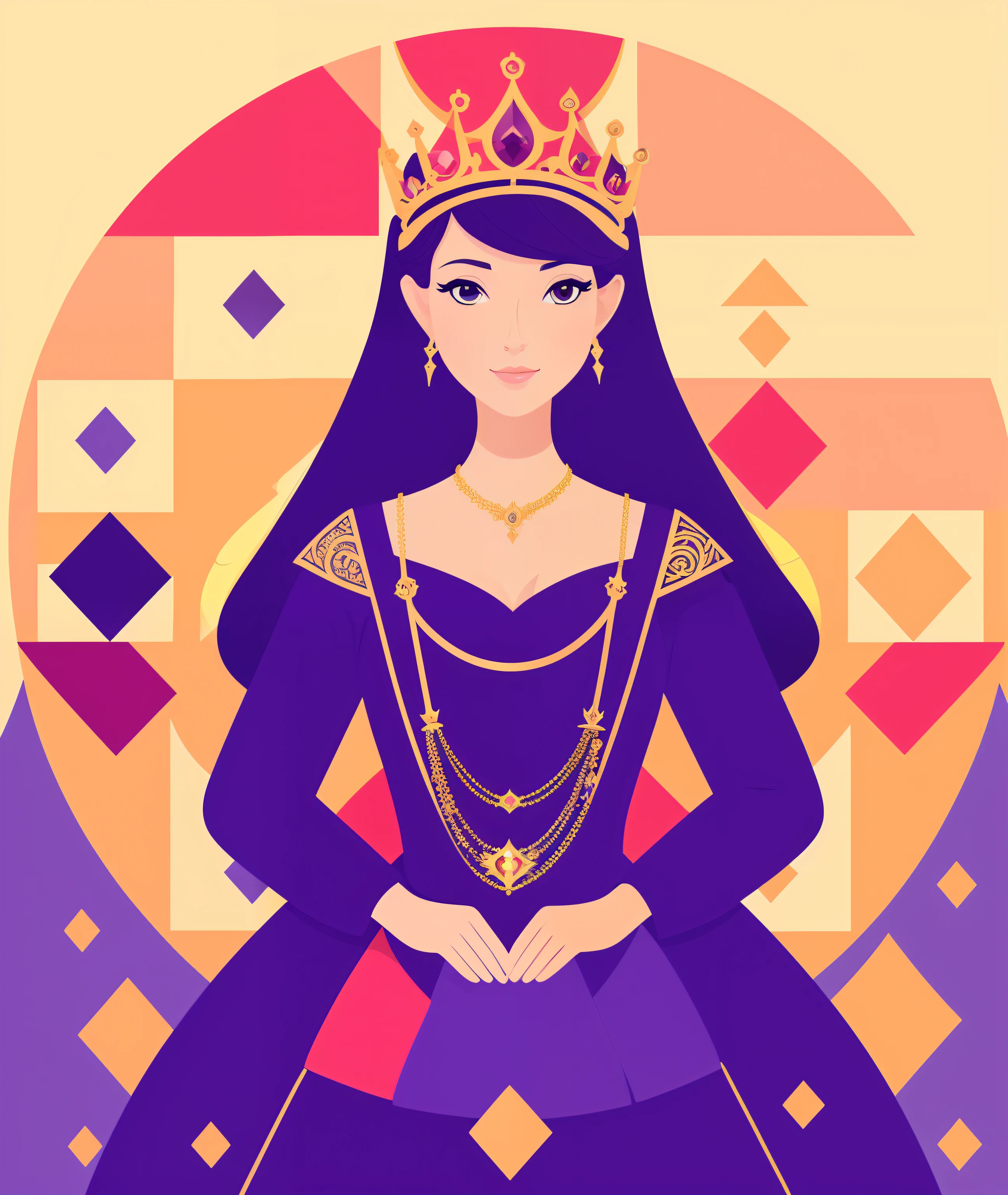 Cartoon illustration of a woman wearing a crown and a dress, Beautiful female princess, a beautiful fantasy empress, A royal woman, medieval princess, portrait of a princess, majesty in noble clothes, flat vector art, in style of digital illustration, jen bartel, portrait of a princess, beautiful queen, beautiful and elegant elf queen