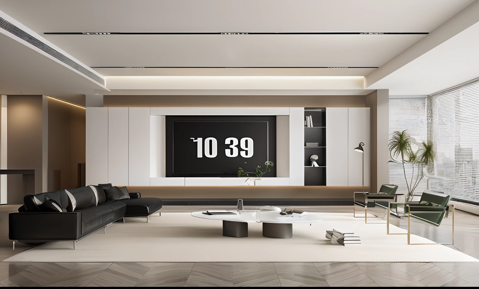 The living room of the Manhattan Apartment in New York comes with a large-screen TV and a sofa。, in style of 3d render, height detailed hd realistic 8 k, hyperreal highly detailed 8 k, placed in a large living room, modern minimal design, 8k in the style, modern minimalist f 2 0, 8K scene, Modern living room, 3D style, 4K!