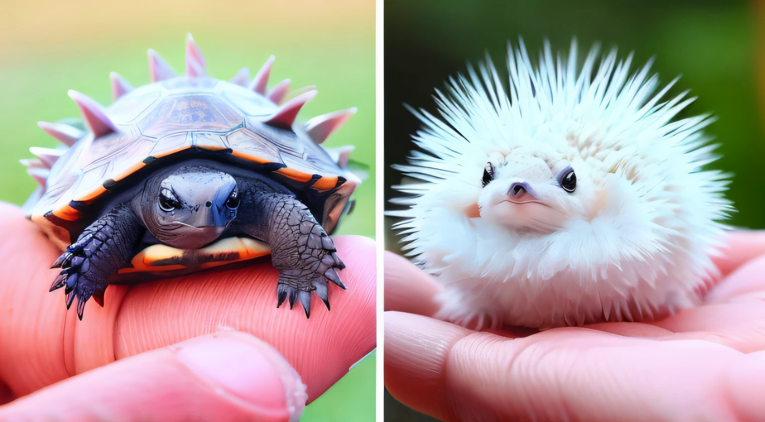 Araffe and a turtle are shown in two different photos, peaceful looking animals, animais bonitos, criaturas fofas, Animais bonitos detalhados, imagens ultra realistas, cute coronavirus creatures, realista e ultra detalhado, the most bizarre hybrid animals, cute single animal, A criatura mais fofa do mundo, photo of real life pokemons, Ultra - realista e detalhado, 8k ULTRA REALISTA MAXIMA QUALIDADE