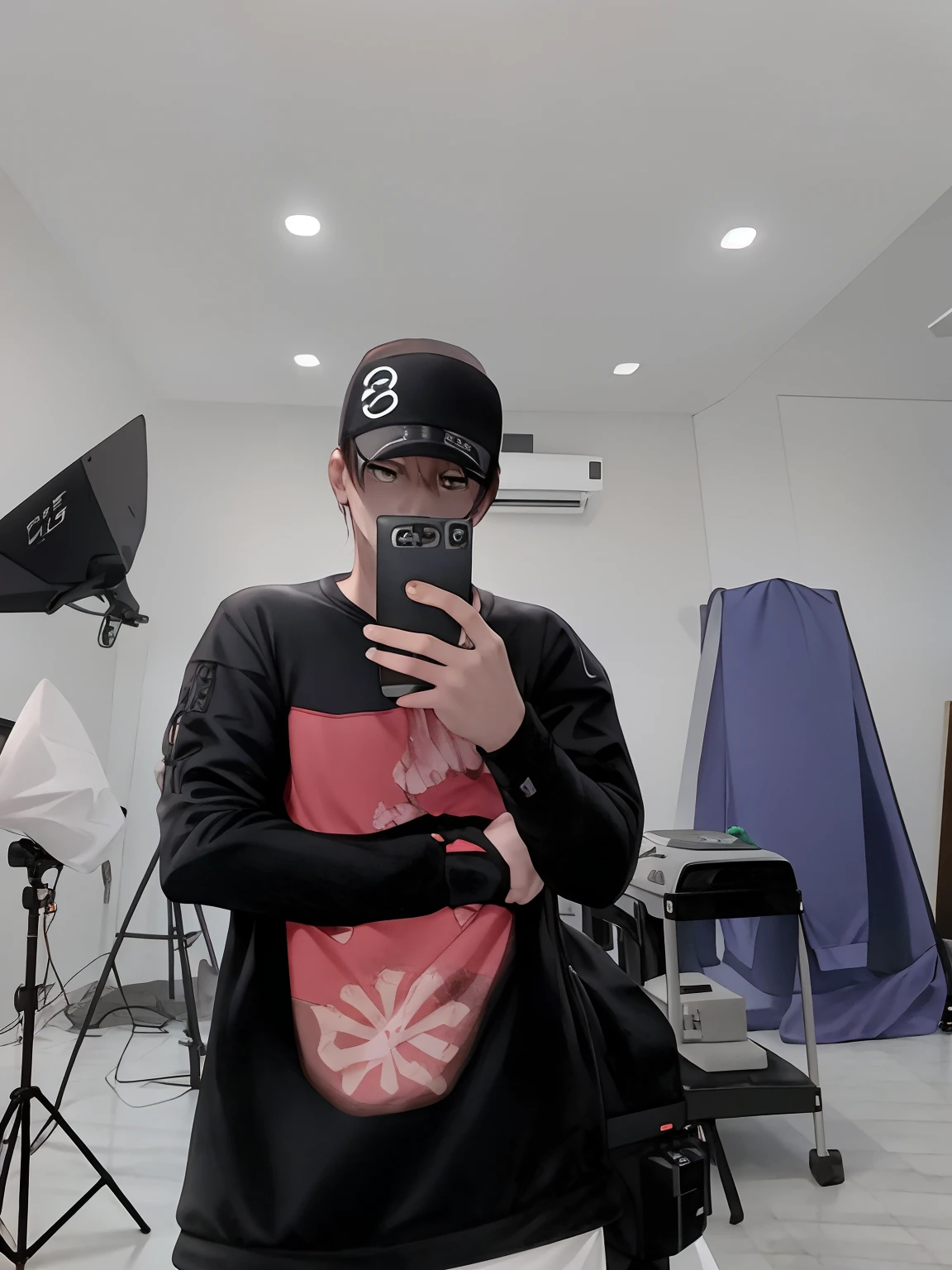 there is a man taking a picture of himself in a mirror, cinematic outfit photo, 8k selfie photograph, portrait shot 8 k, taken with canon eos 5 d mark iv, from 8 k matte, taken with canon 5d mk4, wearing japanese techwear, reflection of phone in visor, taken with canon 8 0 d, wearing space techwear