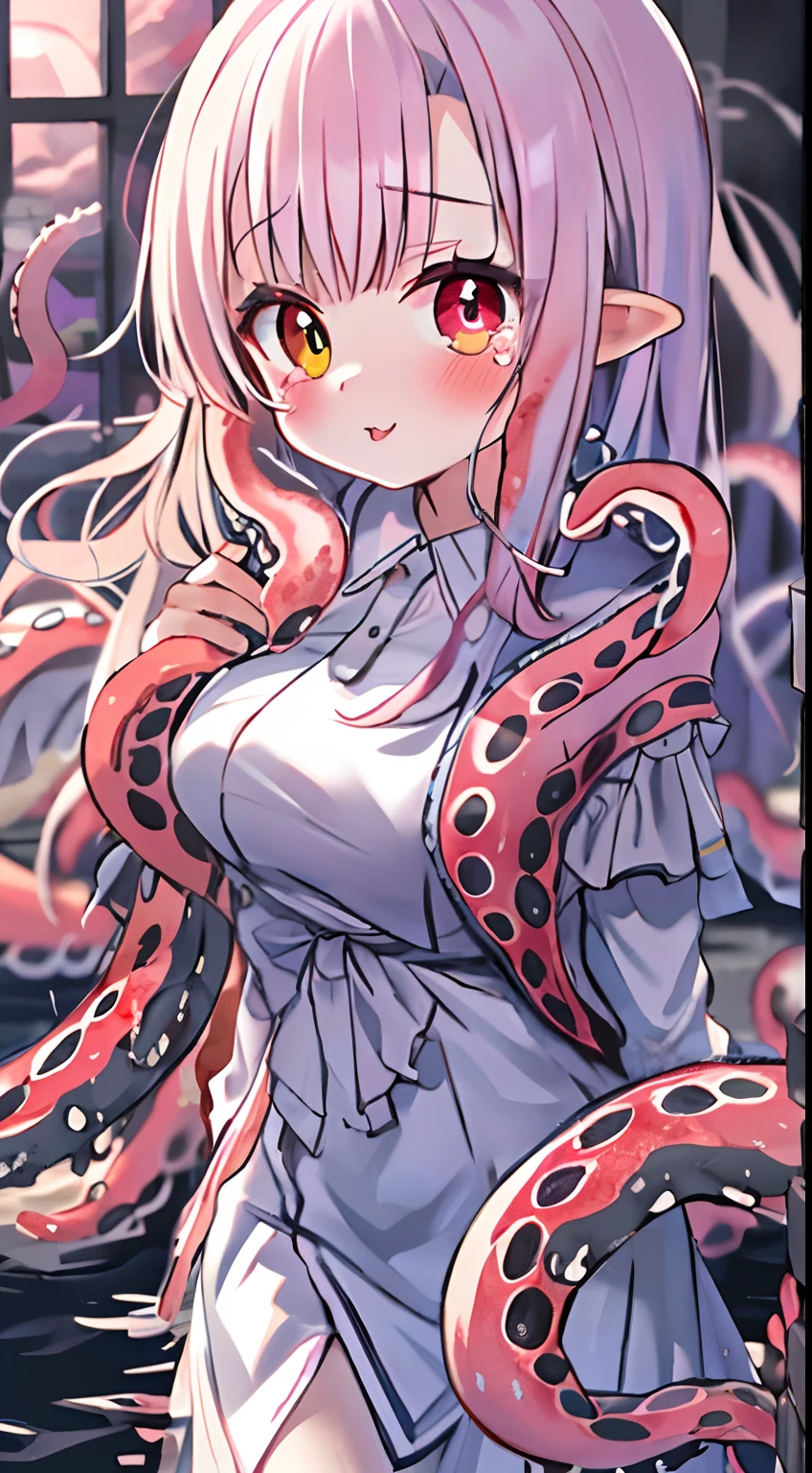 Anime girl with octopus tentacles around her neck - SeaArt AI
