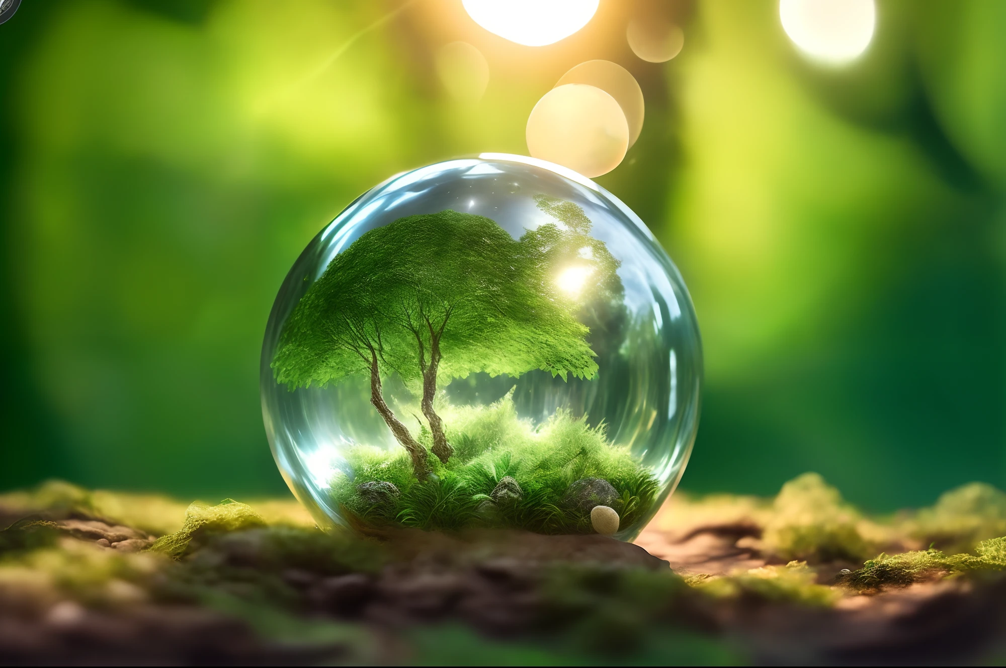 a closeup of a glass ball with a monkey tree, jaguar papagaios dentro dela, Images that represent the Amazon inside the ball, sustentabilidade, Ambiente natural, environment friendly, sustainable materials, ambiente amplo, Arte Ambiental, ambiental, Ambiente limpo, pleasant environment, Tiroteio ambiental, sustainable, uma imagem, Meio Ambiente da Natureza, bola de vidro, natureza fora, esfera de vidro, artist's interpretation, magical ambiance, design ambiental
