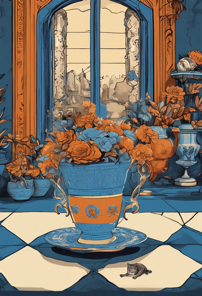 a blue porcelain garfield
