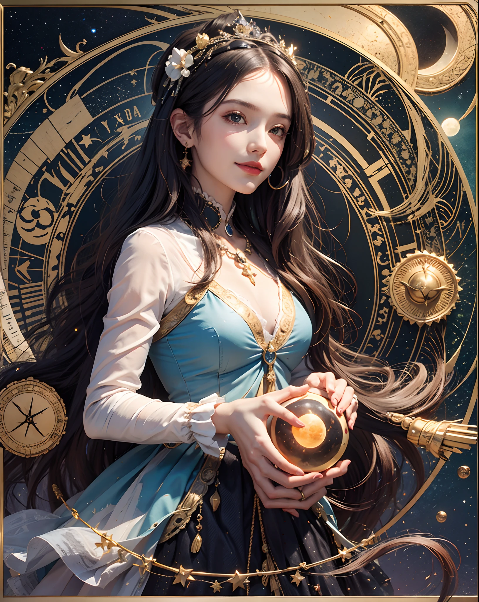 birth chart, Venus, light, moon, sun, planet, star, gentle smile, rococo