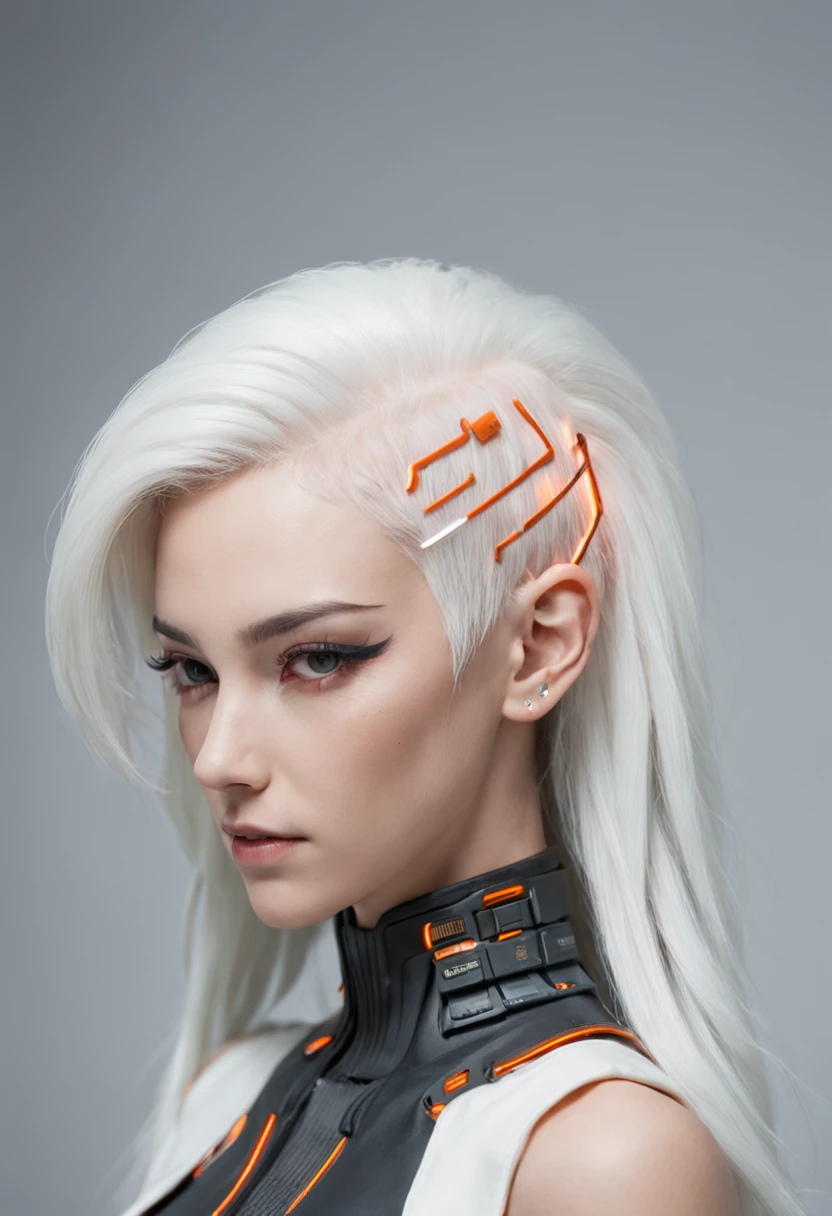 Cyberpunk-city，Cyborg a lady，white color hair。