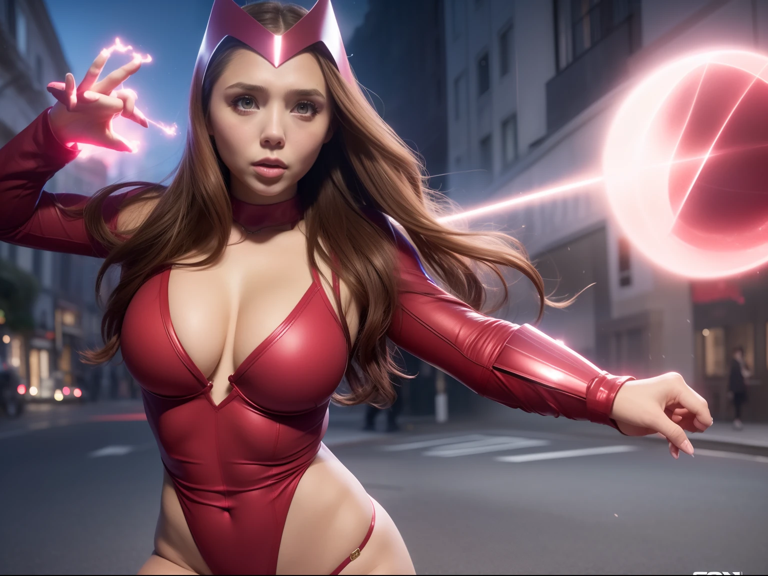 Foto, ((scarlet witch)) Elizabeth Olsen ,Sensual,(Pecho grande)cuerpo perfecto, pose caliente, cute ,street fighter (empty dark background)(((en un fondo vacio )))Como estilo de renderizado de motor irreal, esthetic, Sorprendentemente hermoso momento sincero, full body vintage aesthetic, cuerpo completo,35mm film feel, 16k, lumen –ar 9:16 –v 5.1 –q 2 –c 6 –style raw, muslos torneados usa su ropa ajustada sexy, Delgado sexy,((una sola chica)) muslos grandes y torneados, lleva su ropa ajustada, parece un modelo 3d (((In the background destruction) (vacio)) ,8k, hiperrealista, todo parece un renderizado de motor irreal ((Vista de cuerpo completo)) Pose caliente perfecta para el, , Como estilo de renderizado de motor irreal, aesthetic, Sorprendentemente hermoso momento sincero, full body vintage aesthetic, cuerpo completo,35mm film feel, 16k, lumen –ar 9:16 –v 5.1 –q 2 –c 6 –style raw ,Los muslos grandes torneados usan su ropa ajustada,)imagen de noche ((perfecto)) Vista trasera del ass ,