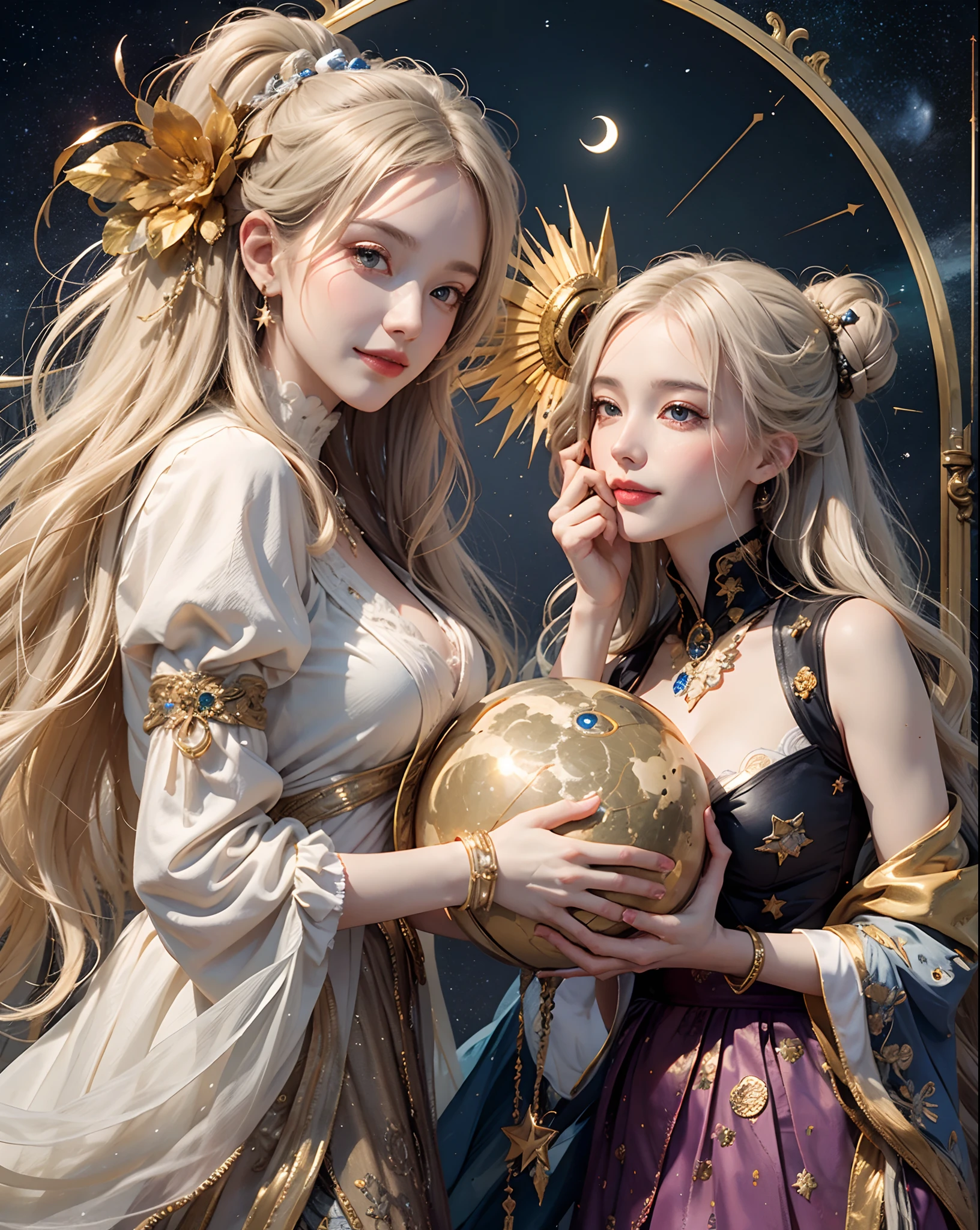 1 woman((Upper body selfie,cheerfulness)),tmasterpiece,Best quality at best,ultra - detailed,独奏,Cosmic Clock, Endless eons, countless calenders, core cadence, scheduled seasons, Time, Princess of punctuality, Rhythmic record, the lady of time --auto