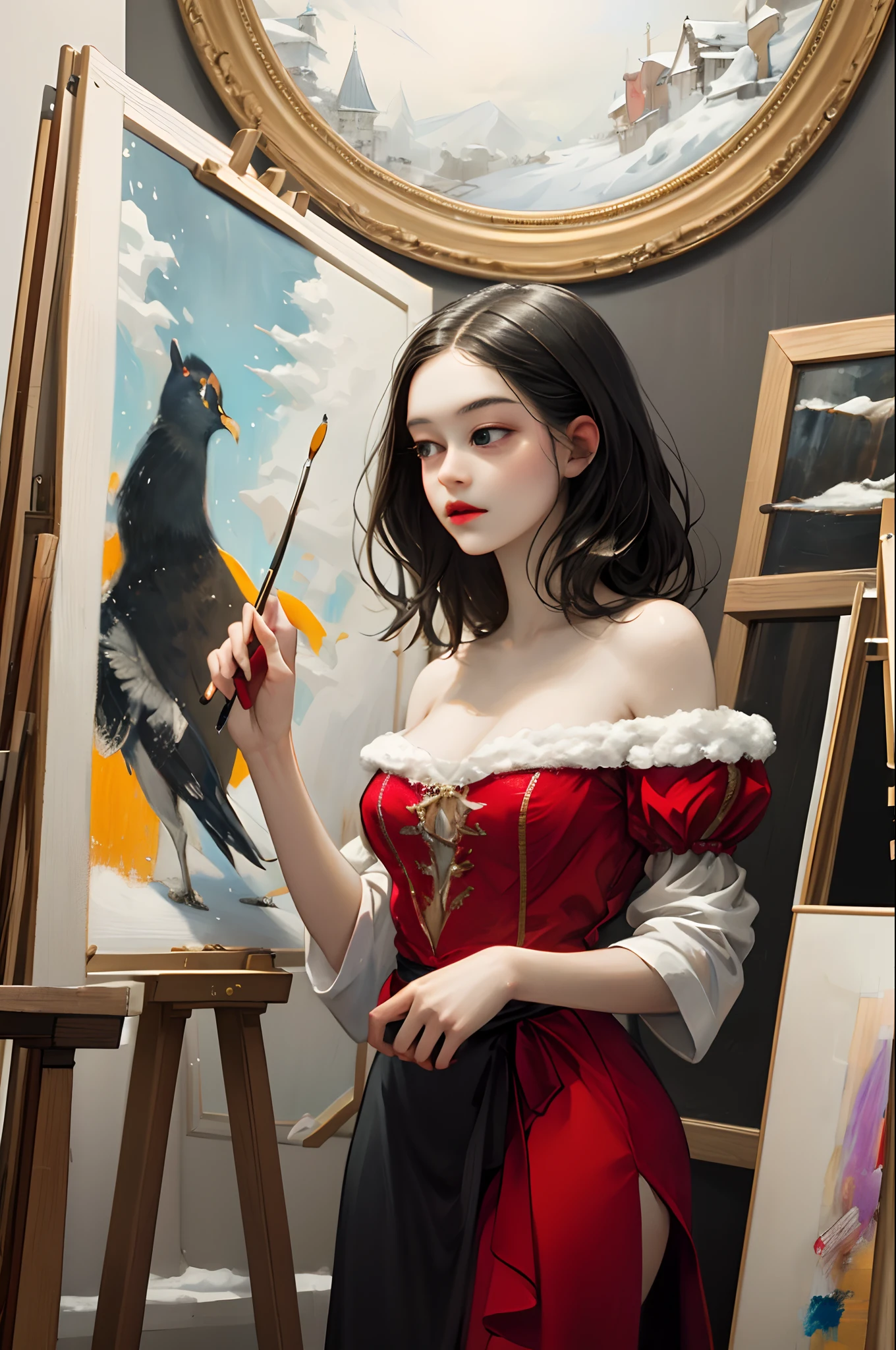 Snow White, a young artist with a passion for music and painting, lives in a busy city.  She sings enchanting melodies while painting in her studio.