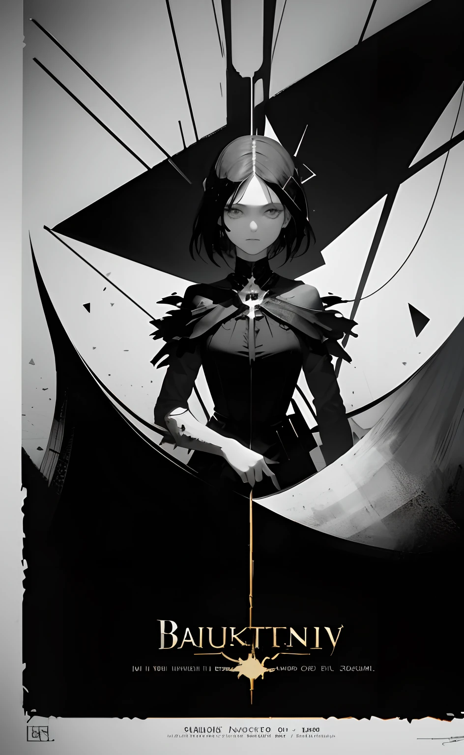 ( dark fantasy movie poster:1.1), masterpiece, best quality, 1girl, (Bauhaus, shapes, lines, abstract:1.1)