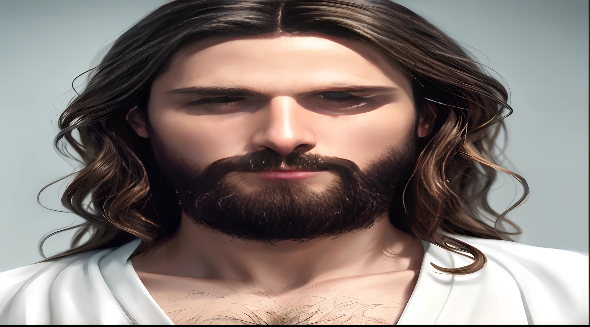 Imagem de um homem com cabelo longo e barba, Retrato de Jesus Cristo, Bonito realista impressionante, Pintura digital realista, pintura digital ultra realista, Arte digital altamente realista, Jesus Cristo, Rosto realista altamente detalhado, Arte digital muito realista, realistic digital illustration, Rosto realista detalhado, rosto de jesus, arte digital ultra realista, Arte digital realista, Retrato de rosto realista e detalhado