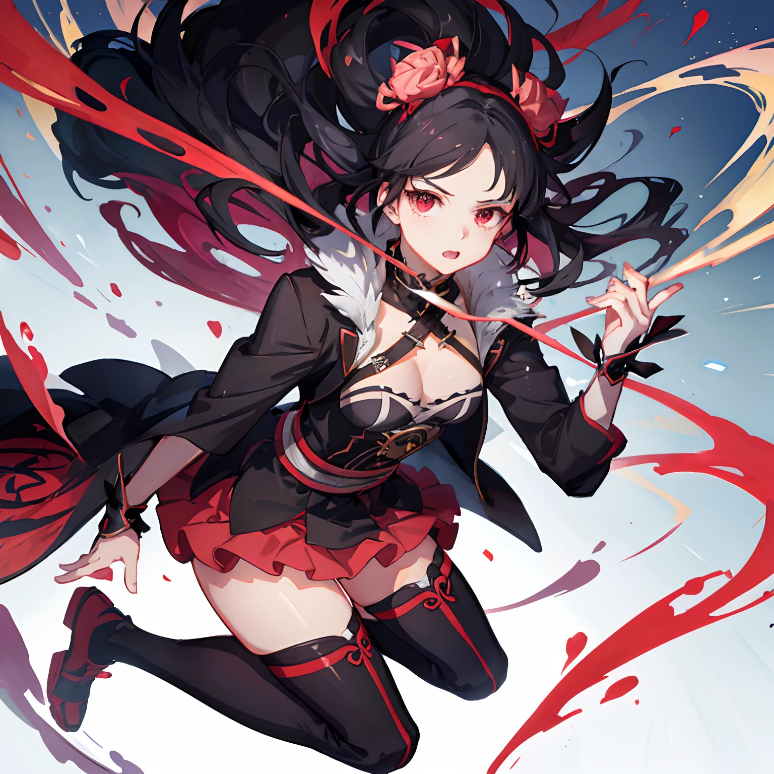 Shinobu Kocho ,anime girl with black hair and red dress running with a sword, shalltear bloodfallen, ayaka genshin impact, by Yang J, demon anime girl, (anime girl), anime moe artstyle, zerochan art, anime illustration, cushart krenz key art feminine, high quality anime artstyle, demon slayer artstyle, persona 5 art style wlop