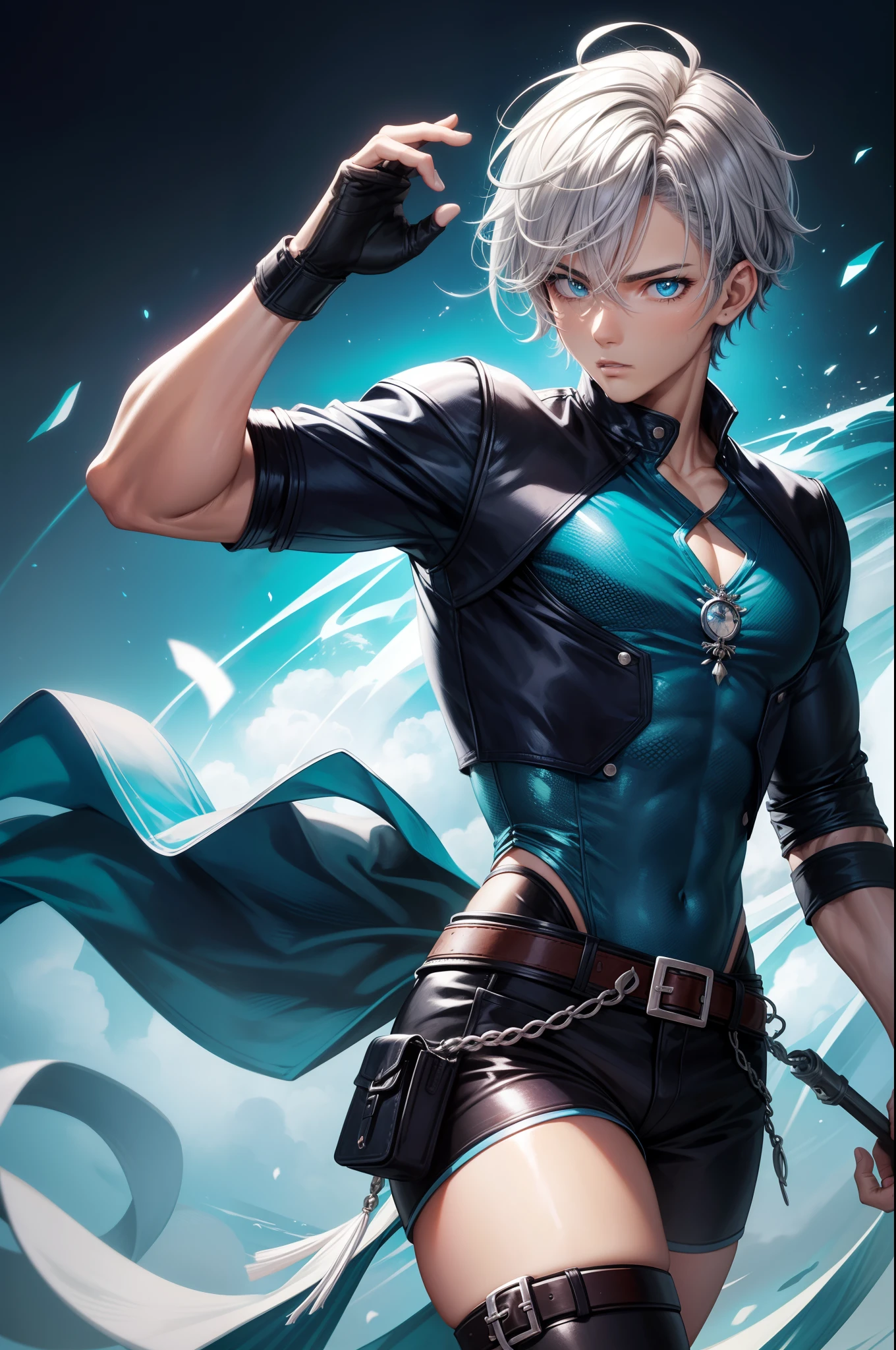Cartoon of a man with a knife and knife in his hands, skinny male fantasy alchemist, 2 d anime style, Intense piston、Sexy Pose、Intense Sex!!open one's legs、Sperm overflowing from the pubic area、Squirting、AHE Face!!、exclamation、Drooling、A sexy、