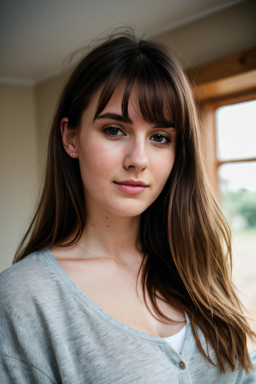 RAW photo, 24 year old Welsh woman, casual clothes, messy hair, slim build, at home, shallow depth of field, (high detail skin: 1.2), 8k uhd, DSLR, soft light, high quality, film grain, 20mp, Fuji XT3 , 80mm, Hasselblad