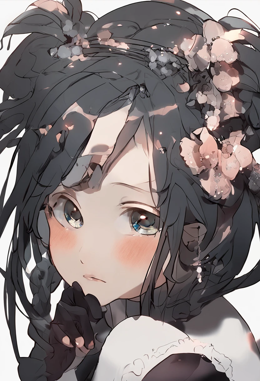 black hair, hair bobbles, longeyelashes, light smile, ear blush, fang, Surrealism, drop shadow, tachi-e, atmospheric perspective, super detail, ccurate, best quality, 4K, high details, highres, masterpiece