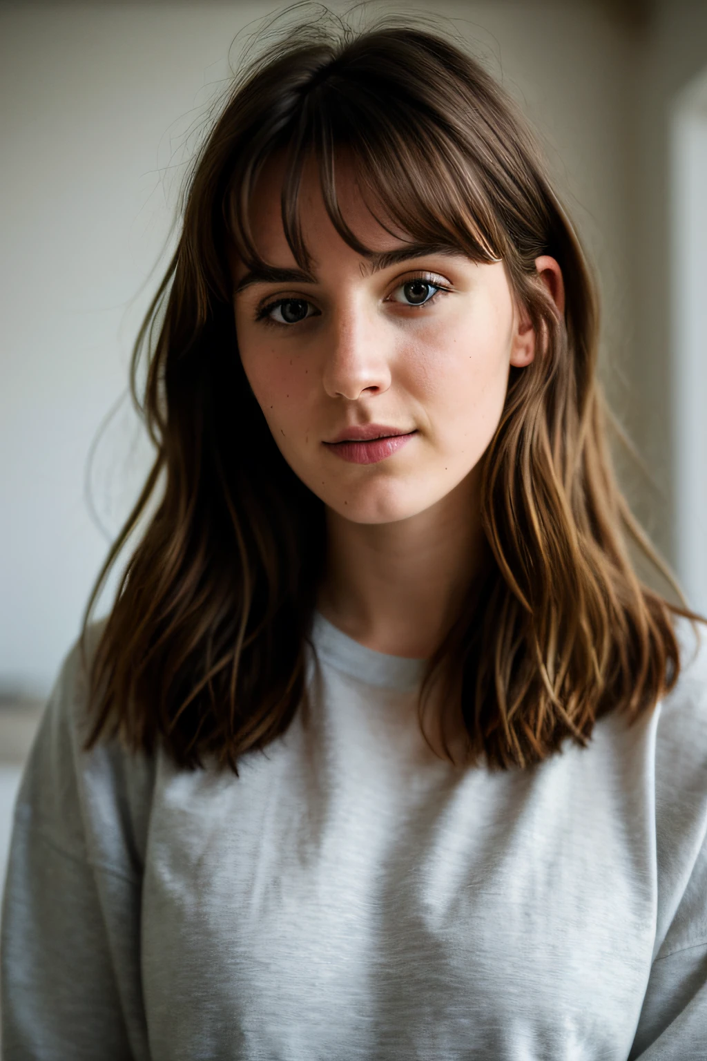 RAW photo, 24 year old Welsh woman, casual clothes, messy hair, slim build, at home, shallow depth of field, (high detail skin: 1.2), 8k uhd, DSLR, soft light, high quality, film grain, 20mp, Fuji XT3 , 80mm, Hasselblad
