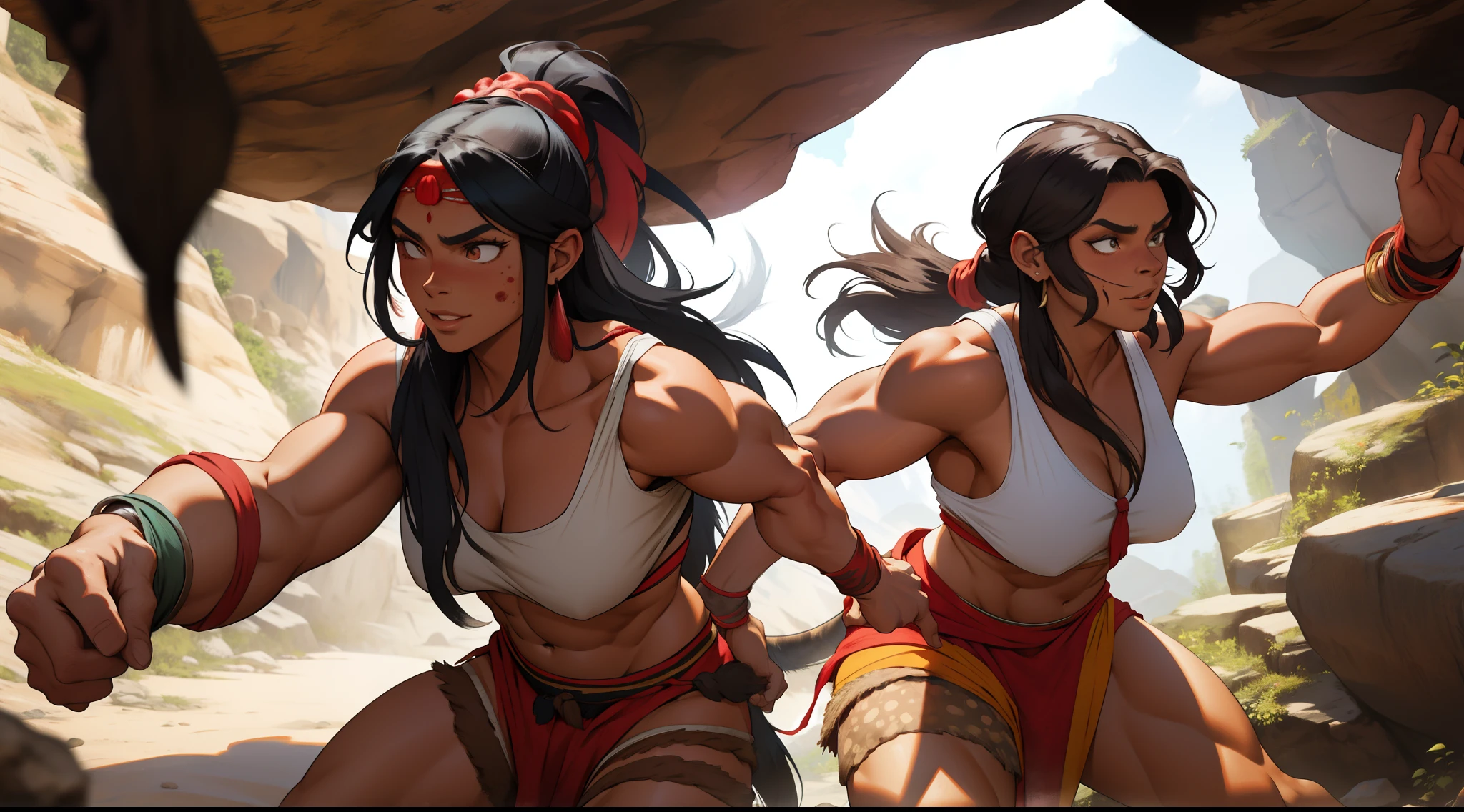 (prehistoric cave woman + woman dressed as a prehistoric woman) . (muscle: 2.0)
