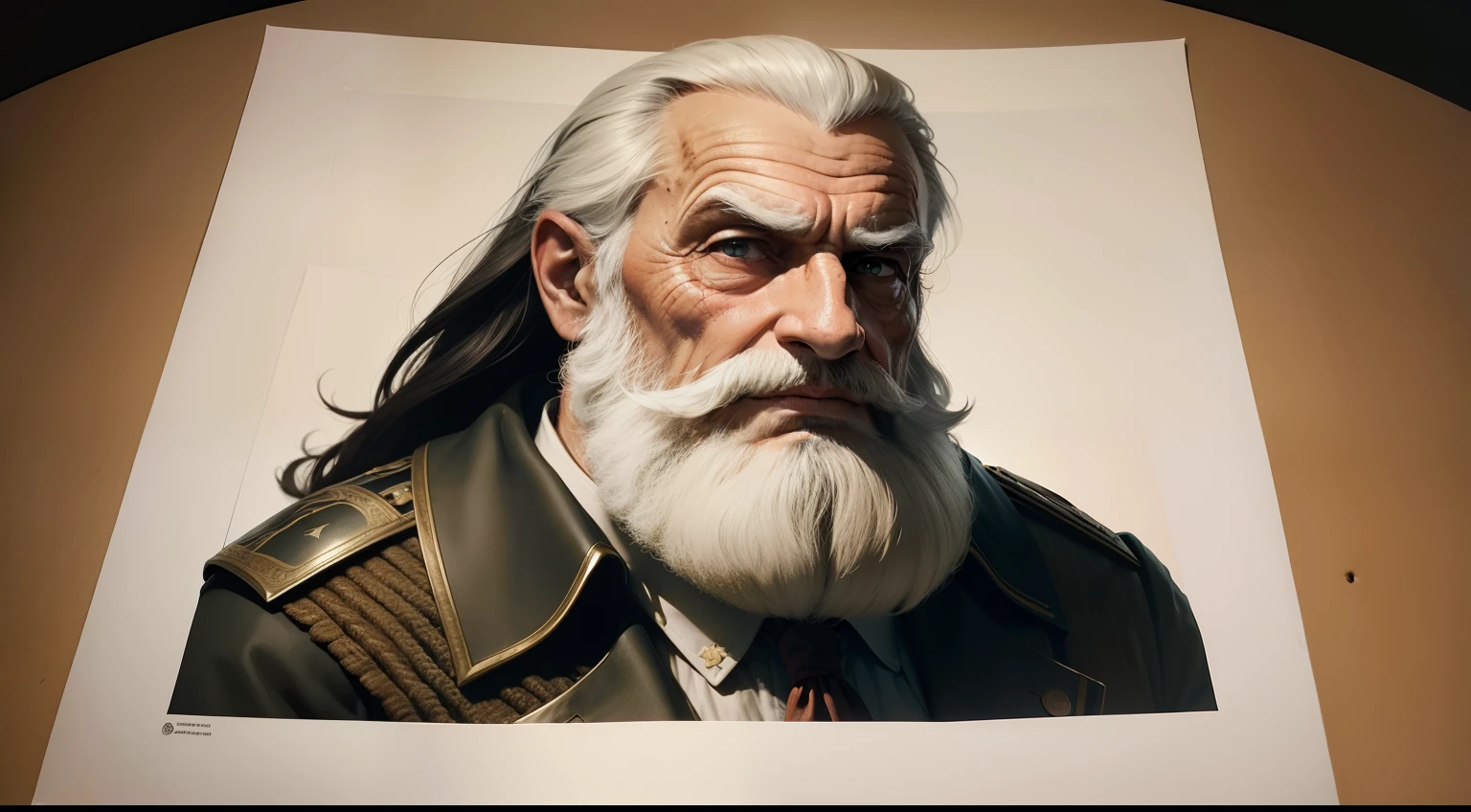 Crie a imagem de um homem velho de barba longas, trajando roupas longas, escrevendo em papel antigo, 8k historical profile