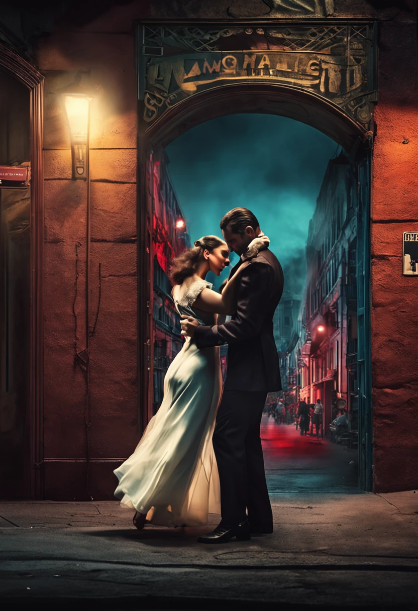 Poster about the murder of a tango dancer in a theater, foto realistico