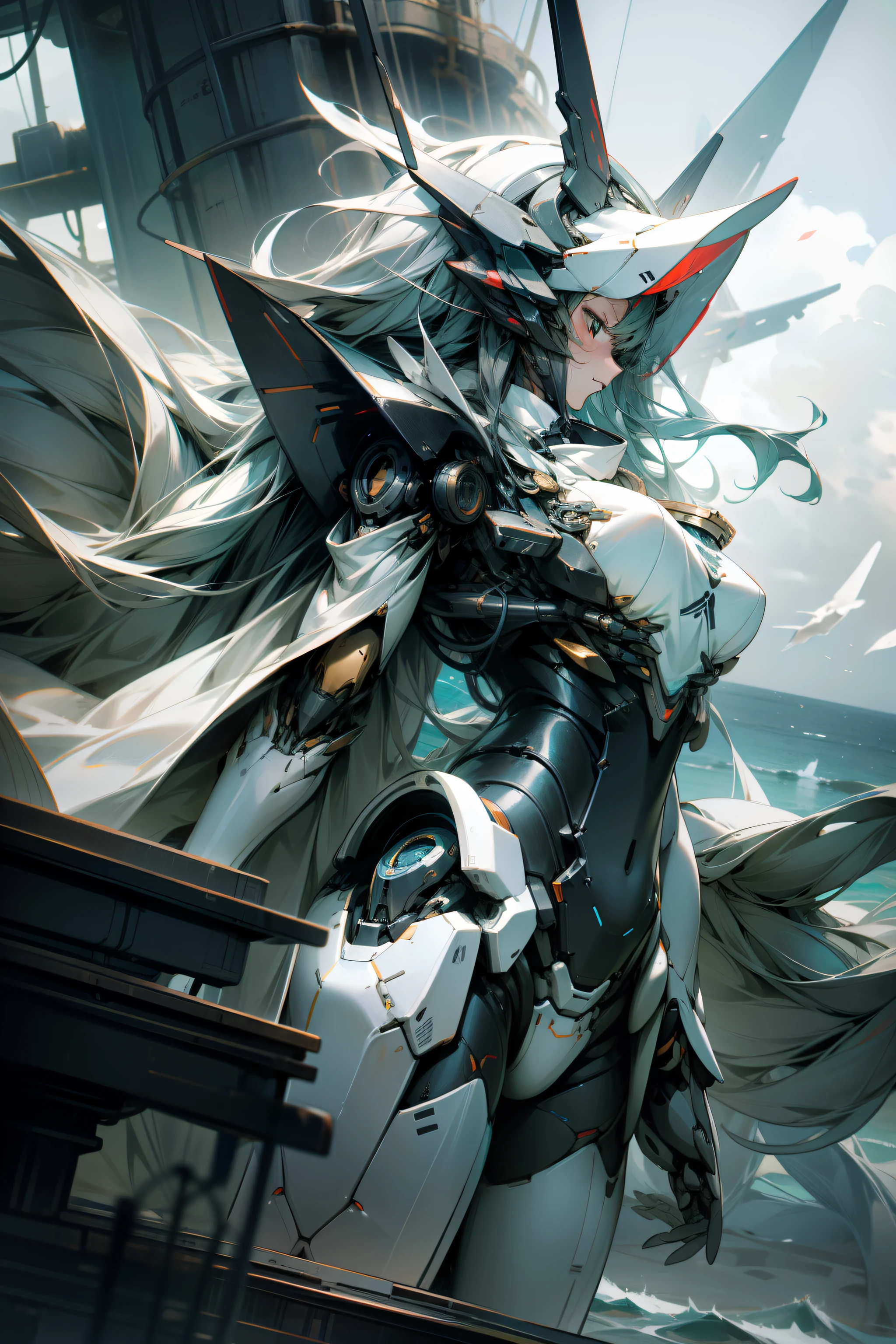 white color mecha，Mechanical only，humongous large breast，Elegance，Noble，A sense of mystery，classical，the ocean，abyssal