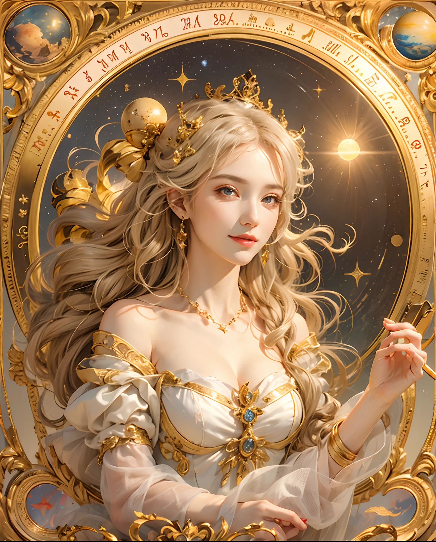 birth chart, Venus, light, moon, sun, planet, star, gentle smile, rococo