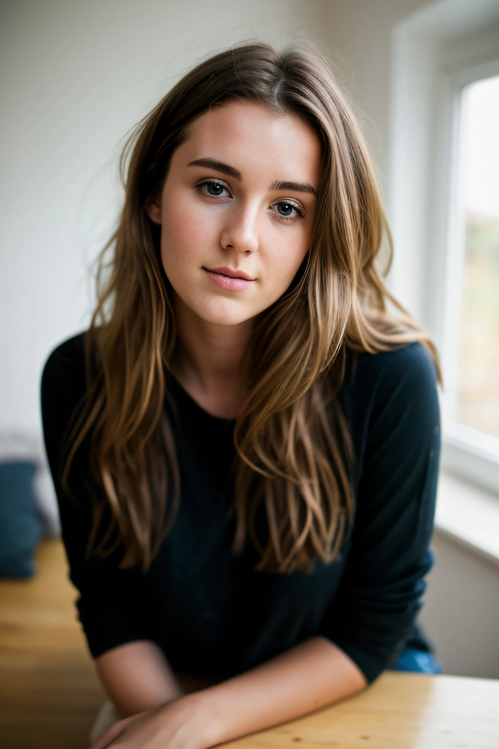 RAW photo, 24 year old Welsh woman, casual clothes, messy hair, slim build, at home, shallow depth of field, (high detail skin: 1.2), 8k uhd, DSLR, soft light, high quality, film grain, 20mp, Fuji XT3 , 80mm, Hasselblad