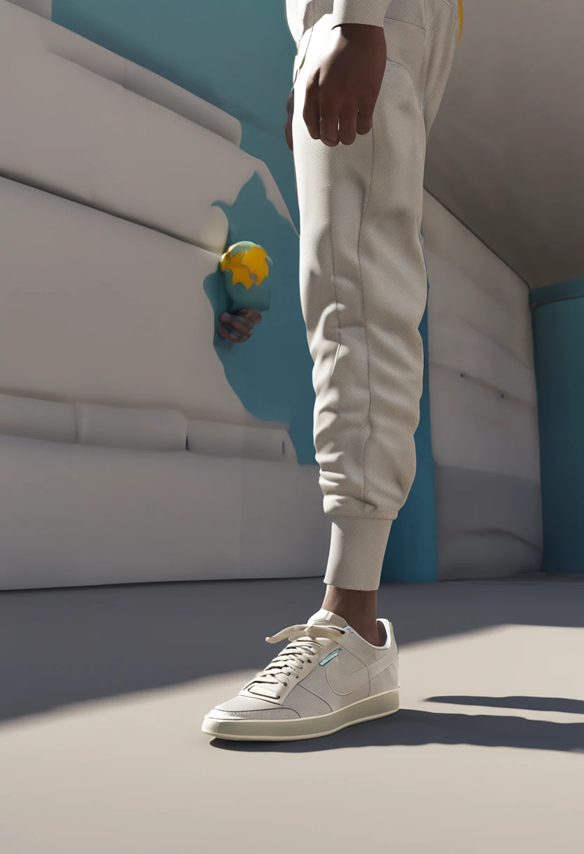 NEOMEN Magazine x Nike superstar sneaker, made by NEOMEN Magazine, high render texture, use blender 4. 0, surrealism, photorealistic, NEOMEN Magazine embroidered intra dimensional skin texture with embroidered reflections in color #ffff00, yellow, full portrait 3d model, full body, real, high resolution, realistic texture, high fashion, Cinema4d, cgi, realistic, 3d, High quality, Hyper realistic, 300 dpi , 4K resolution, create texture in octane render, vibrant lighting in background, shadows in background, ultra realistic, best quality, real, high render face, brand typography, and NEOMEN Magazine logo graffiti, realistic laces, realistic sneaker, high-end texture finish for laces, high texture detail, aesthetic lighting, Nike Air Max, realistic scaling, urban details, realistic finishing, blender 3d, octane rendering, highlight detail of NEOMEN Magazine logo on sneaker, focus on sneaker, highlight embroidery, sharp focus, cinematic, #ffff00 yellow