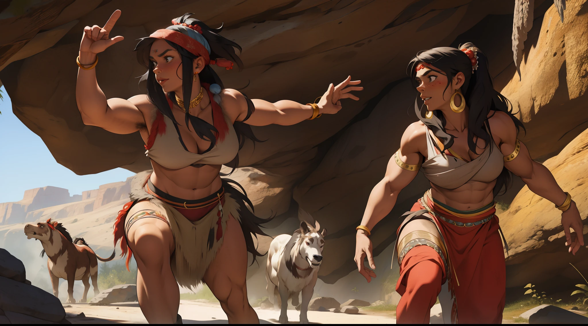 (prehistoric cave woman + woman dressed as a prehistoric woman) . (muscle: 2.0)