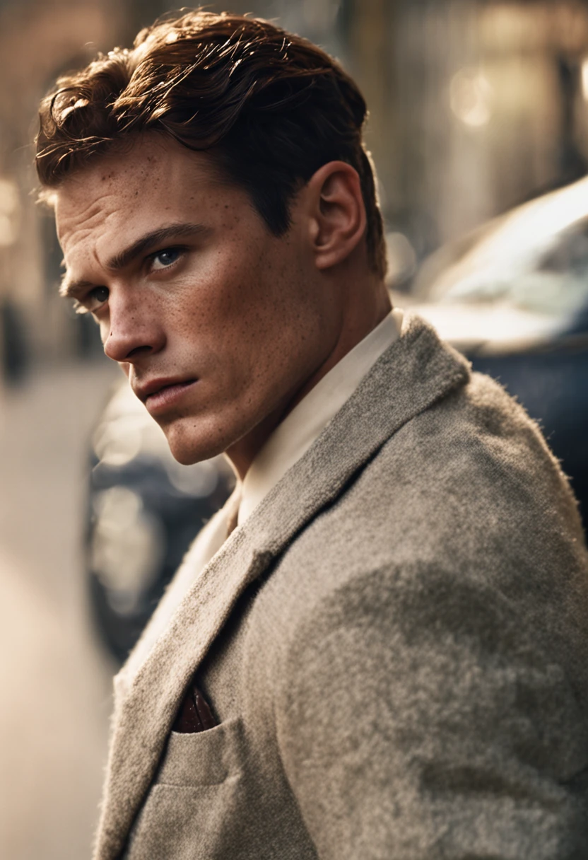 beautiful men, freckles, dark makeup, hyperdetailed photography, soft light, head and shoulders portrait, cover