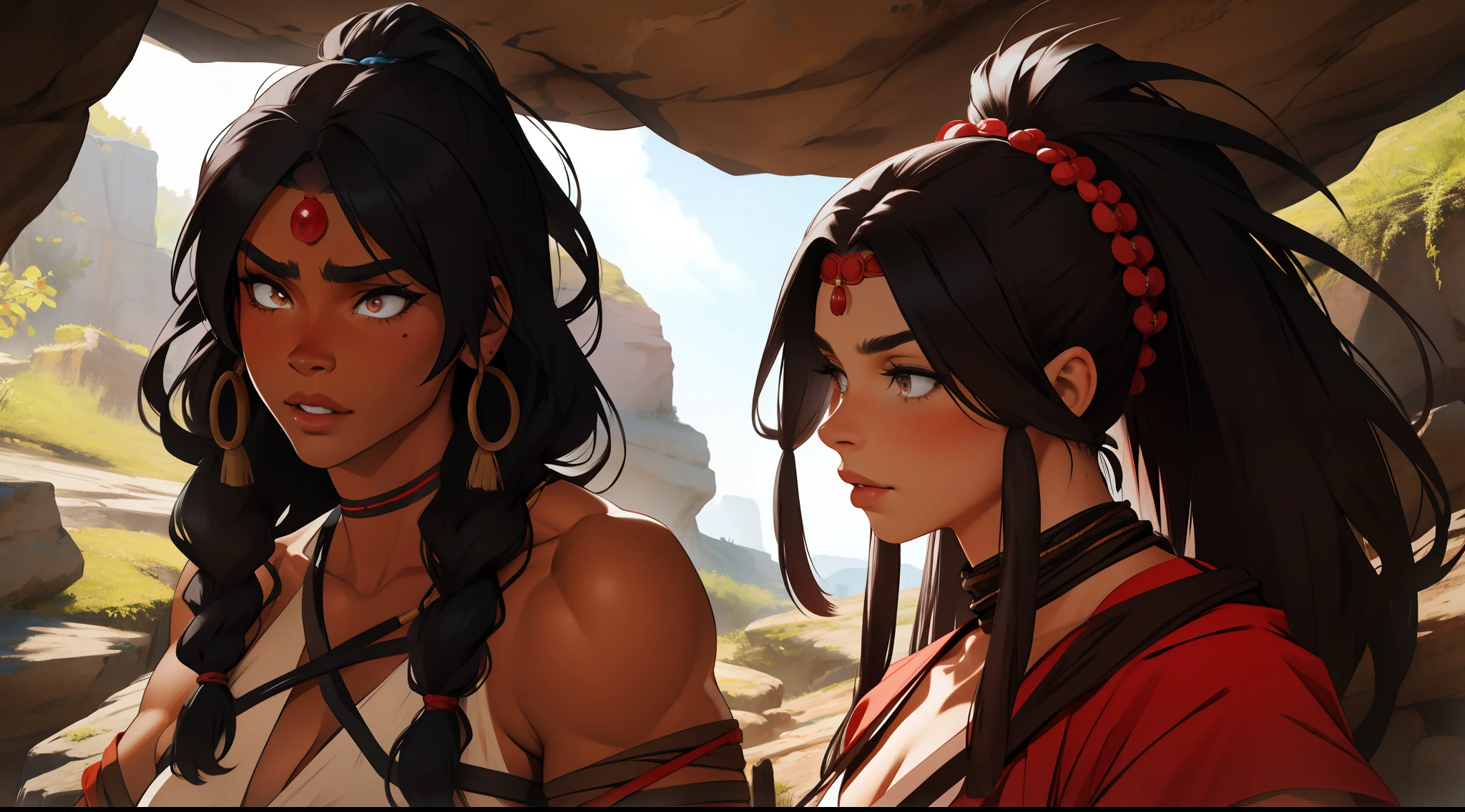 (prehistoric cave woman + woman dressed as a prehistoric woman) . (muscle: 2.0)