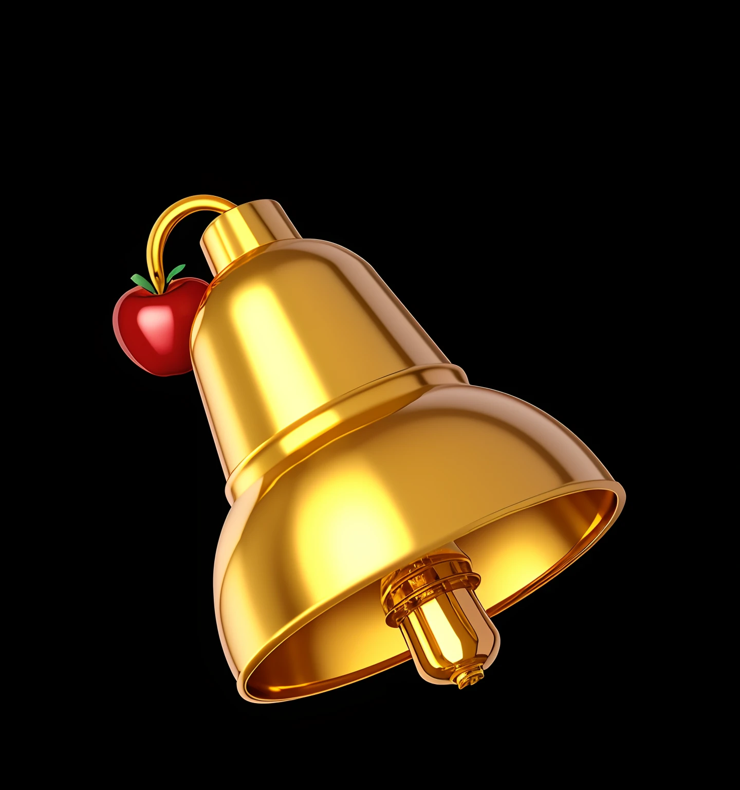 It has a bell of a red apple on it, chonmage, holding a golden bell, rpg item, holding a bell, 3 d icon for mobile game, gold, horn, [ [ Hyperrealistic ] ], shining gold, arte renderizada, role-playing game items, game icon asset, item art, jewel, fundamental, 2K, 2 k, Holy, character icon, shining gold