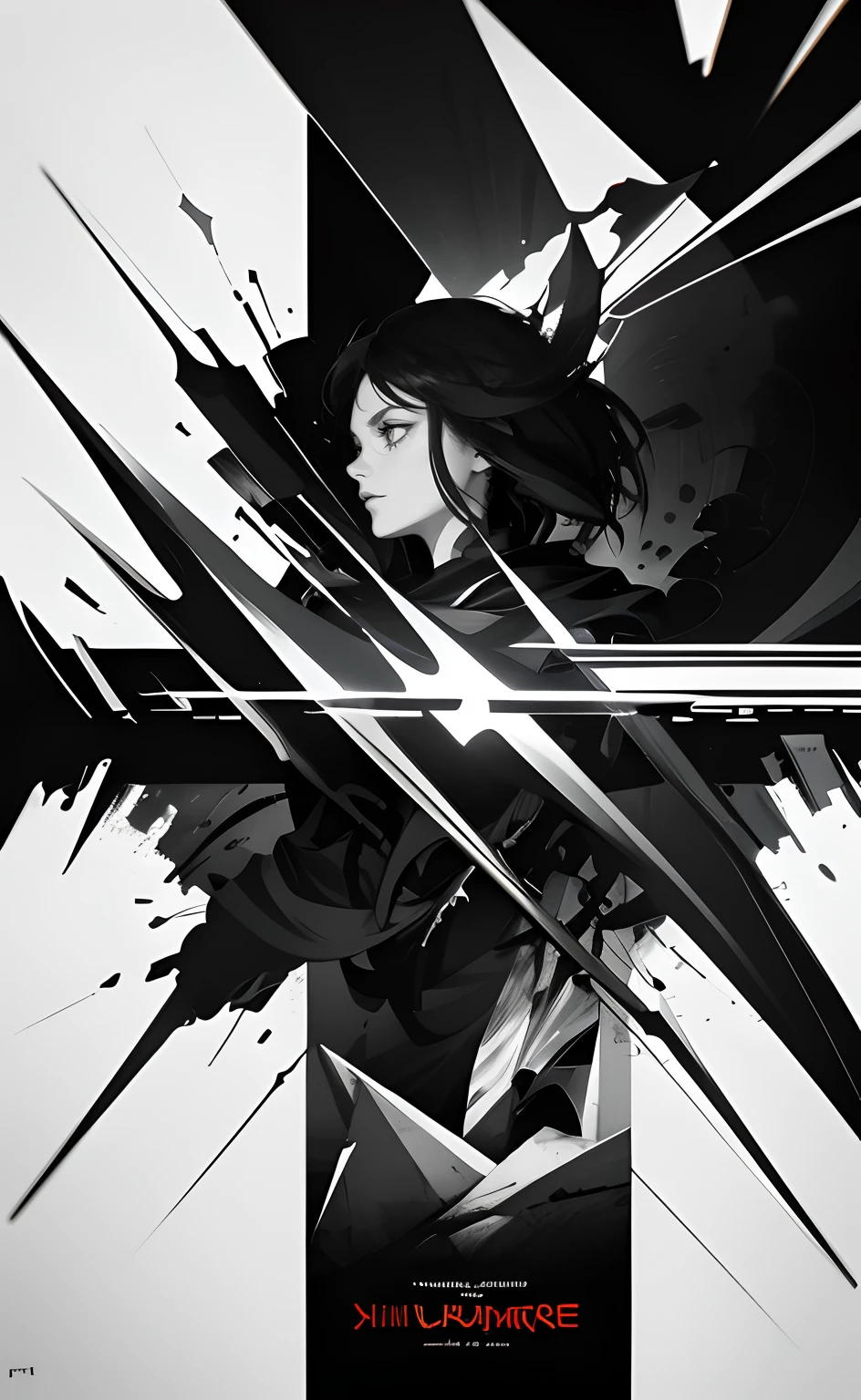 ( dark fantasy movie poster:1.1), masterpiece, best quality, 1girl, (Bauhaus, shapes, lines, abstract:1.1)