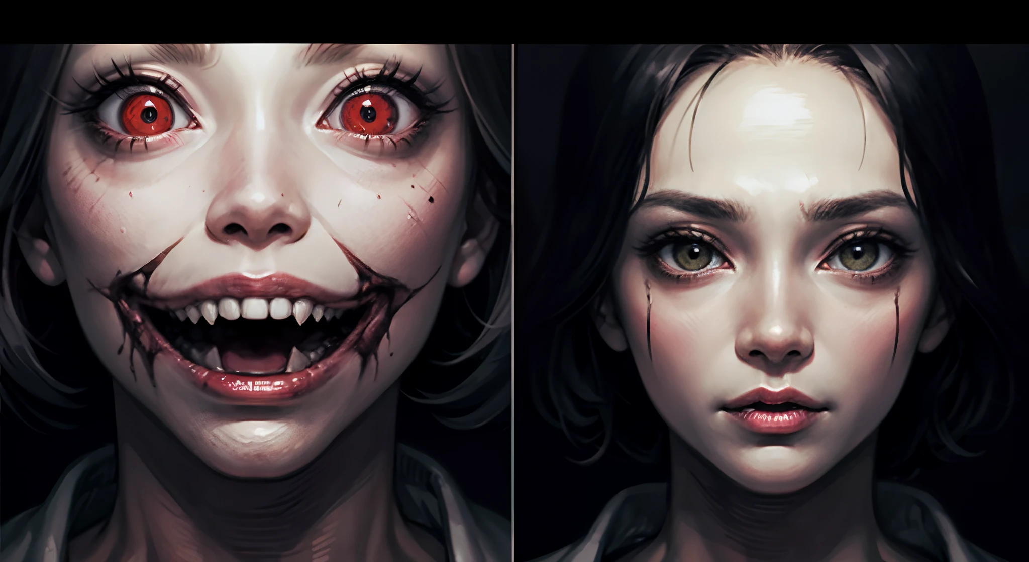 [(Junji Ito:1.4), creepy, dark, yellow and black , chubby ebony (Uma Thurman:1.25) like at (Kill Bill:1.25), detailed line art, unsettling, horror manga style, twisted, psychological horror, grotesque, morbid, surreal]