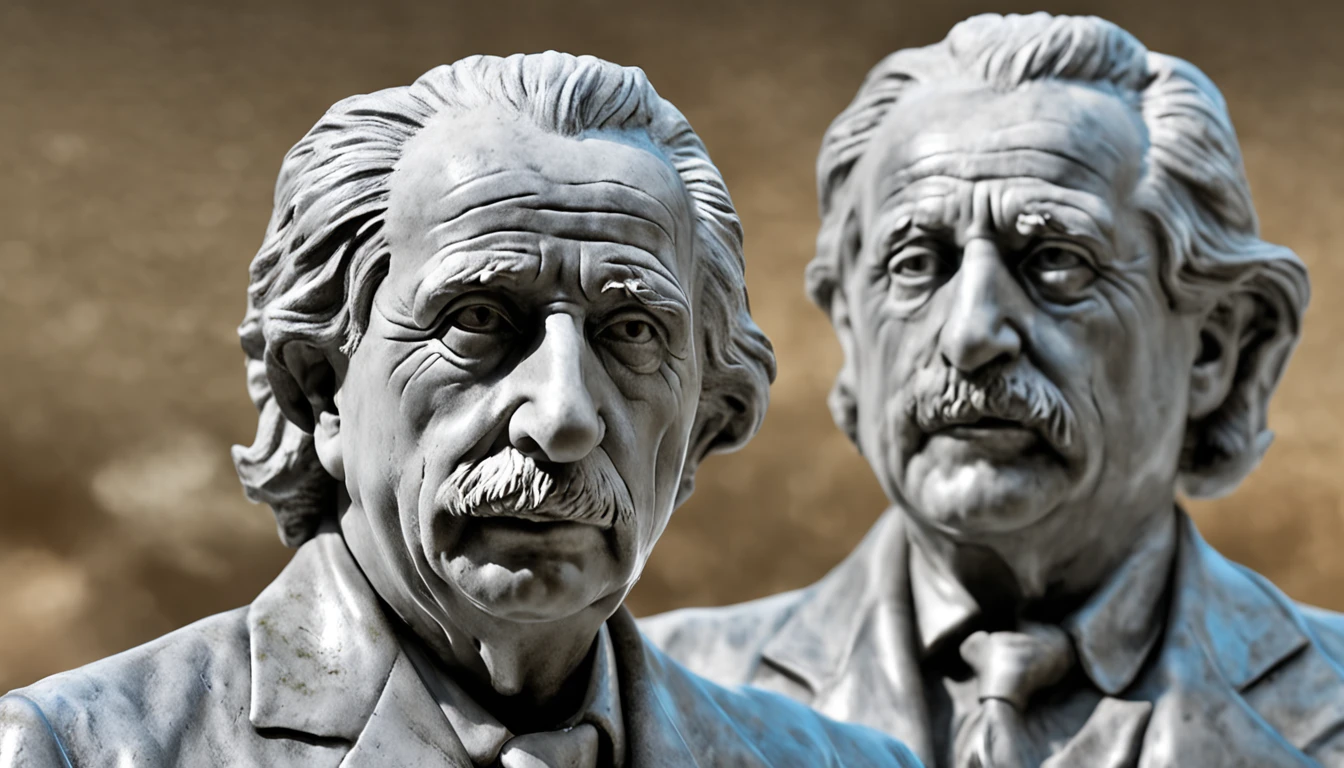 Prompt:criar um retrato de Albert einstein, olhar escultura, cobre oxidado, turquesa e argila, baixo relevo, White Marble, Escultura romana e grega, azul escuro, fundo quadrado liso e limpo, straight head, erigir, imagens orientalistas, folhas de argila no fundo - Imagem