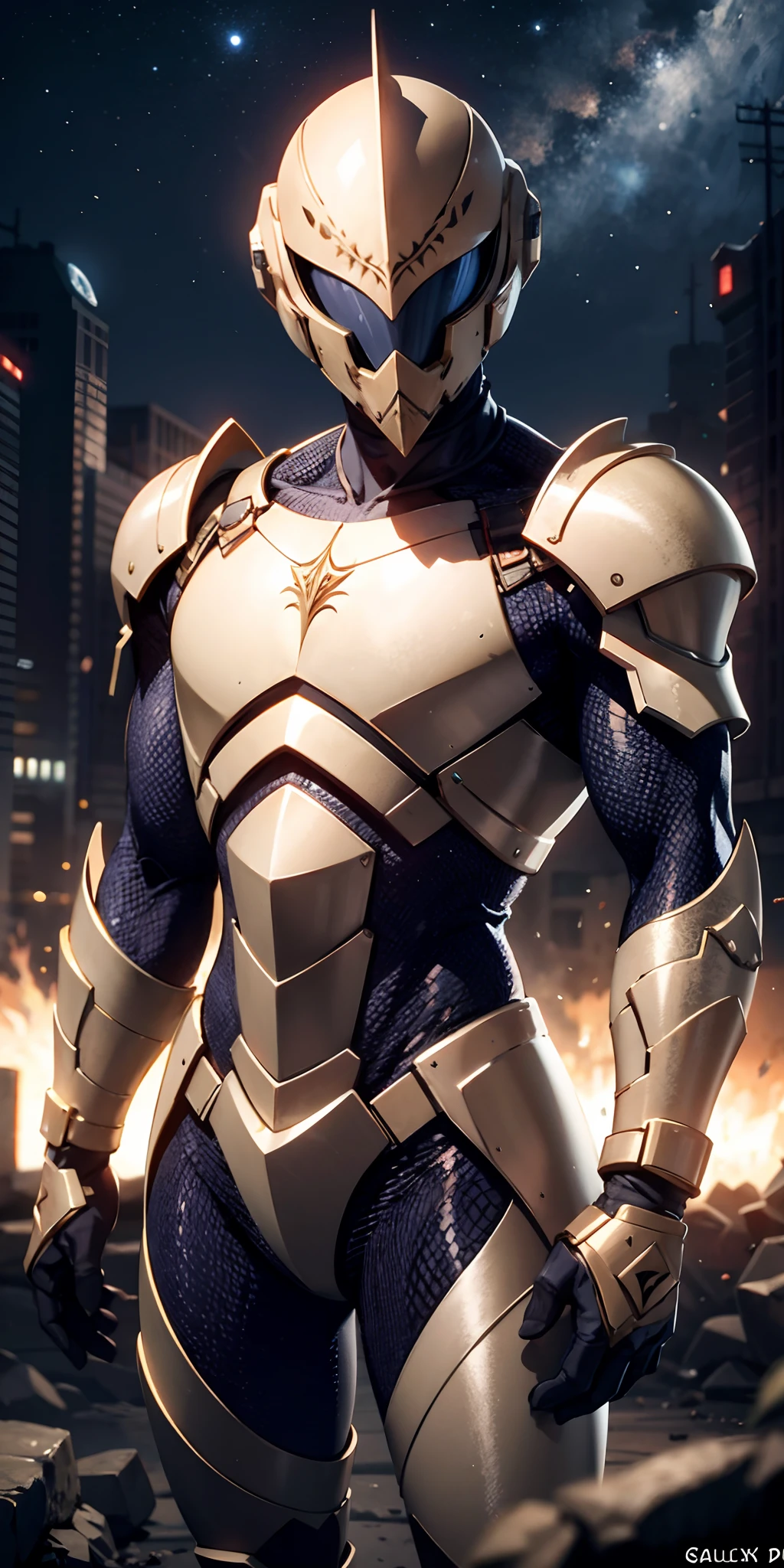 "homem com armadura de MacGaren em uma base espacial", armadura enferrujada:0.9, galaxy, foto profissional:1.3)
