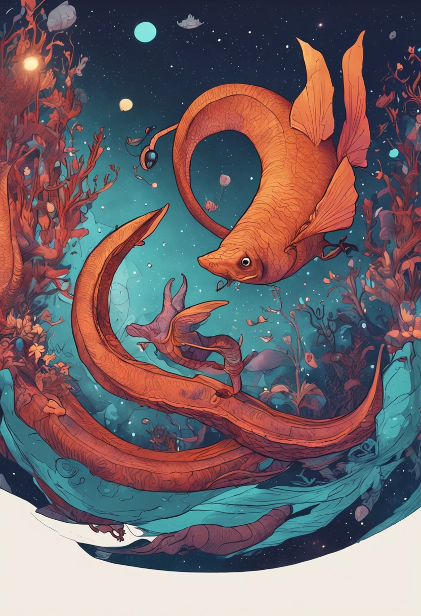 A sense of wonder and tranquility,inviting the viewer to dive into the magical realm of these humanoid fish beings