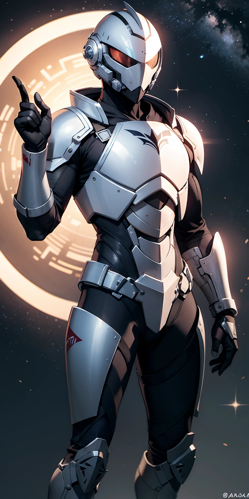 "homem com armadura de Jaspion em uma base espacial", armadura enferrujada:0.9, galaxy, foto profissional:1.3)
