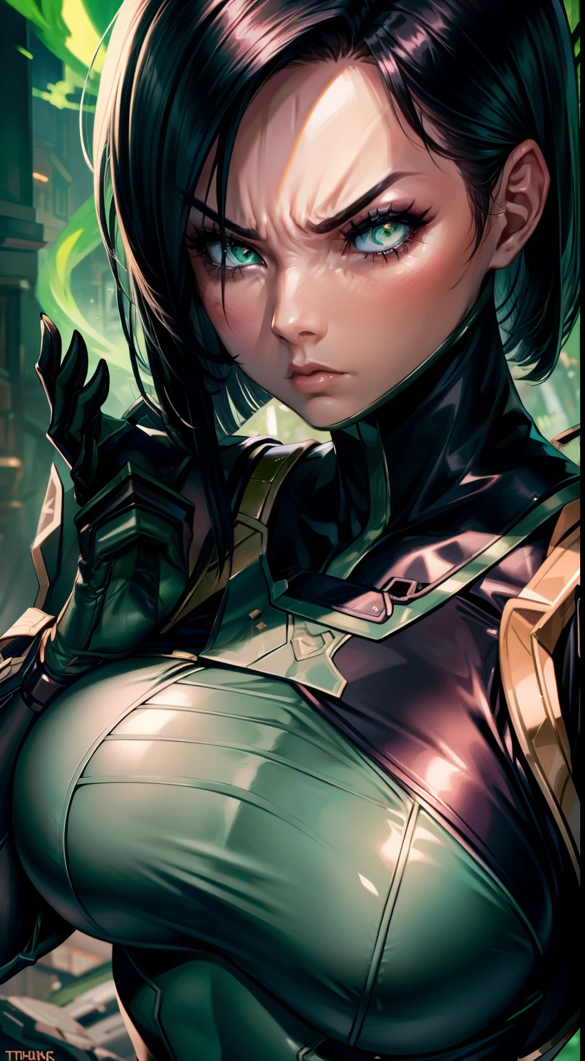 (non-binary:1.6),(flat chest:1.3) elf young adult, thief,(translucent skin:1.21),(blue skin:1.3), (fighting pose with dagger:1.4), see-through,transparent,short black hair, athletic build, (fantasy leather armor:1.4),vest, (tanktop:1.1), protective clothes, (green glow emanating from the center for their chest:1.6), shoulder armor, colored skin, short hair, gloves, belt, armor,chest armor,shameless
(cave:1.0), (fantasy theme:1.3),mystical
(best quality, ultra-detailed, best shadow), detailed background, (detailed face), (best illumination), intricate details, 8k,(subsurface scattering),
EasyNegativeV2, easynegative