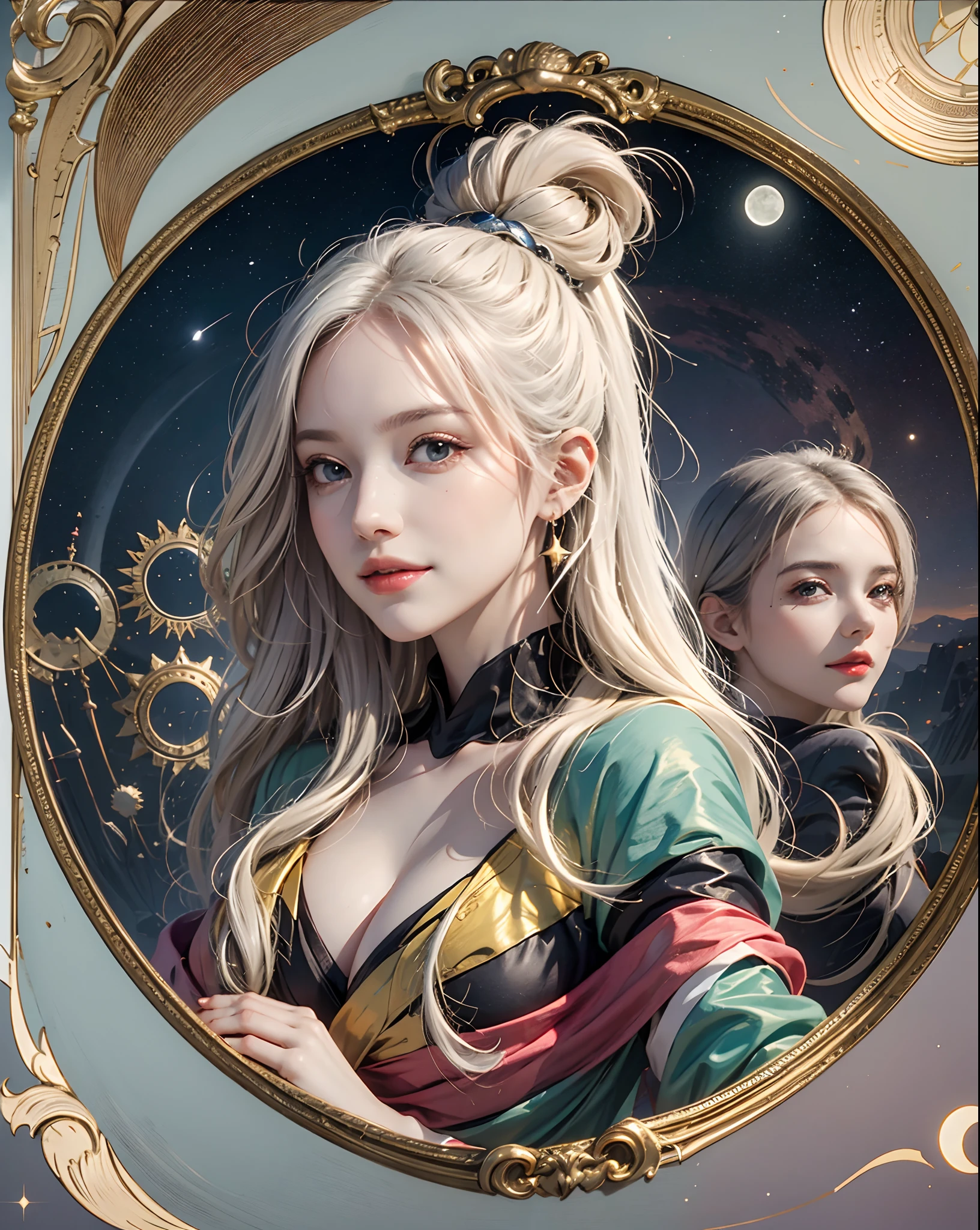 birth chart, Venus, light, moon, sun, planet, star, gentle smile, rococo