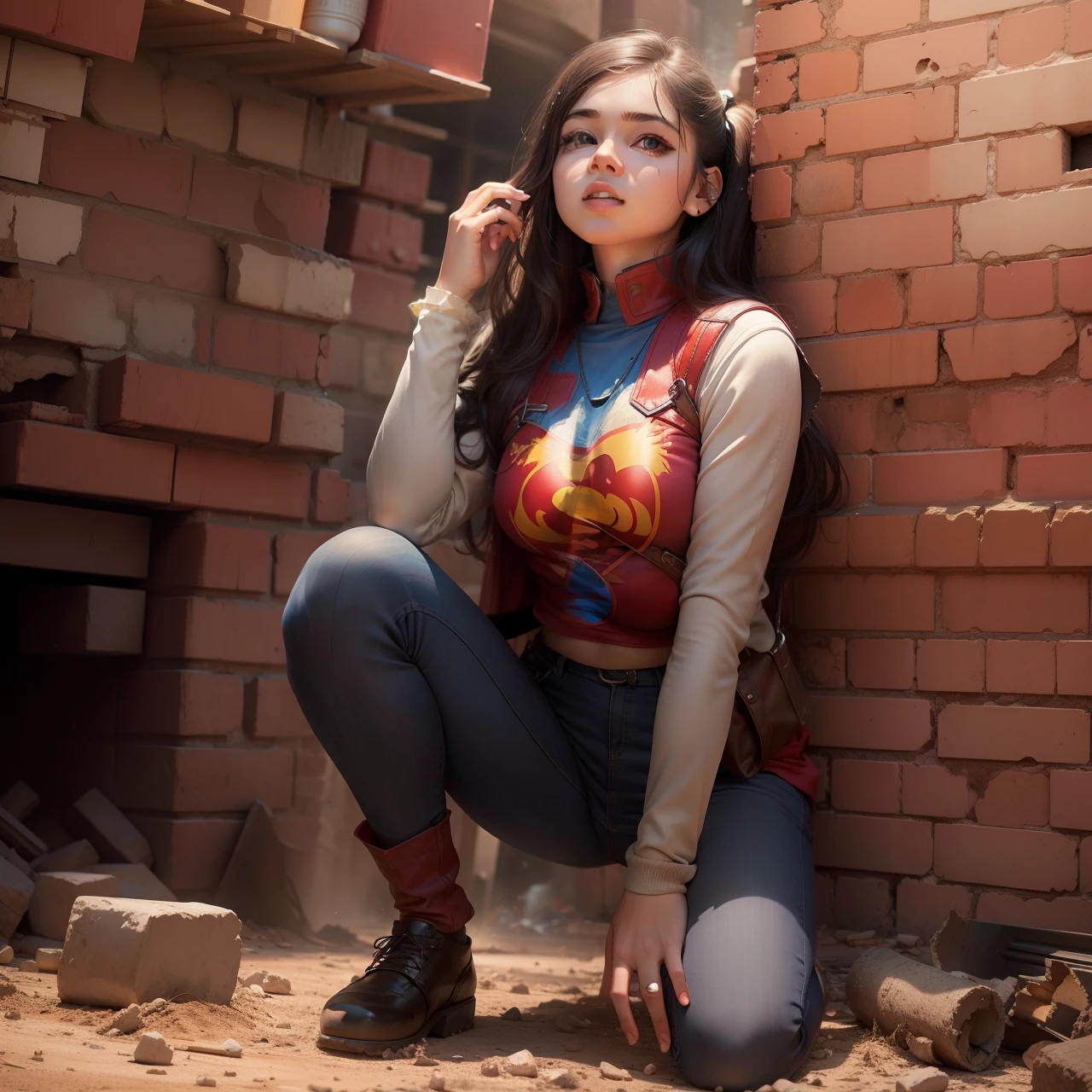 Beautiful girl change background fire super girl