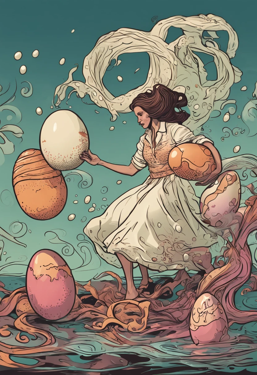 Woman dropping eggs from a tentacle