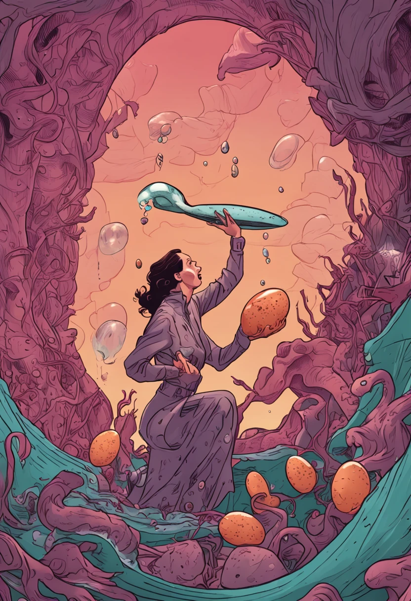 Woman dropping eggs from a tentacle