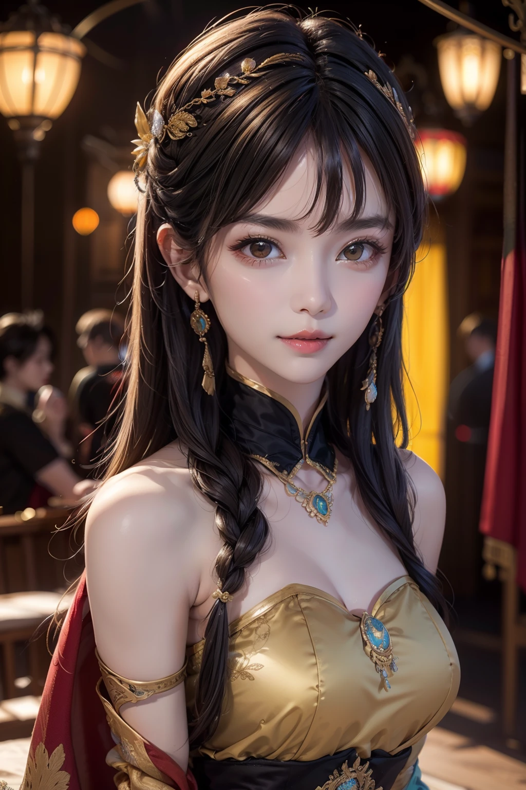 Fu Xuan，（Exquisite illustrations：1.4），（tmasterpiece：1.0）， （best qualtiy：1.4）， （超高分辨率：1.2）， （realisticlying：1.4）， （8K， RAW photos：1.2）， （soft focus：1.4）， （18yr old：1.3）， （Sharp focus：1.4）， Beautiful face with details, happy smile, dancing, forest