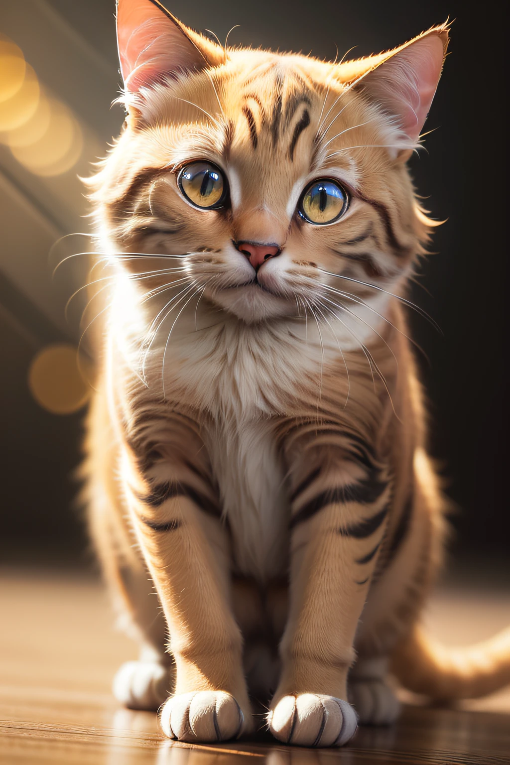 "Fotografia de natureza do gato amarelo 8k, f/3.8, high dynamic range, contraste acentuado, Tilt Blur, Detailed studio lighting."