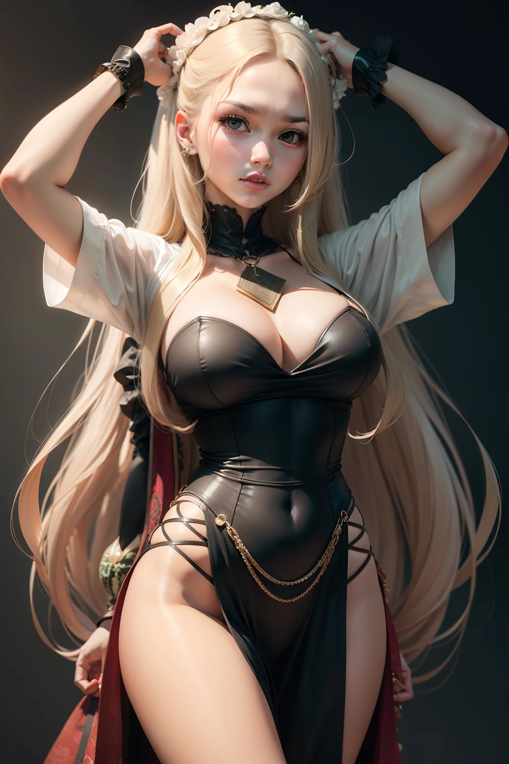 Woman strong long hair melon seed face