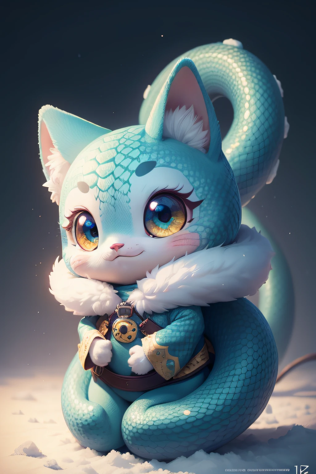 Cute anthropomorphic snake baby，number art，Furry fur，eyes with brightness，yuki，snowflower .. 2，Trend Art Station，16Kghibli style，pixar-style，hyper qualit，octaneratingrendering，beautiful illumination，- Quality 2-upbeta-Chaos 10