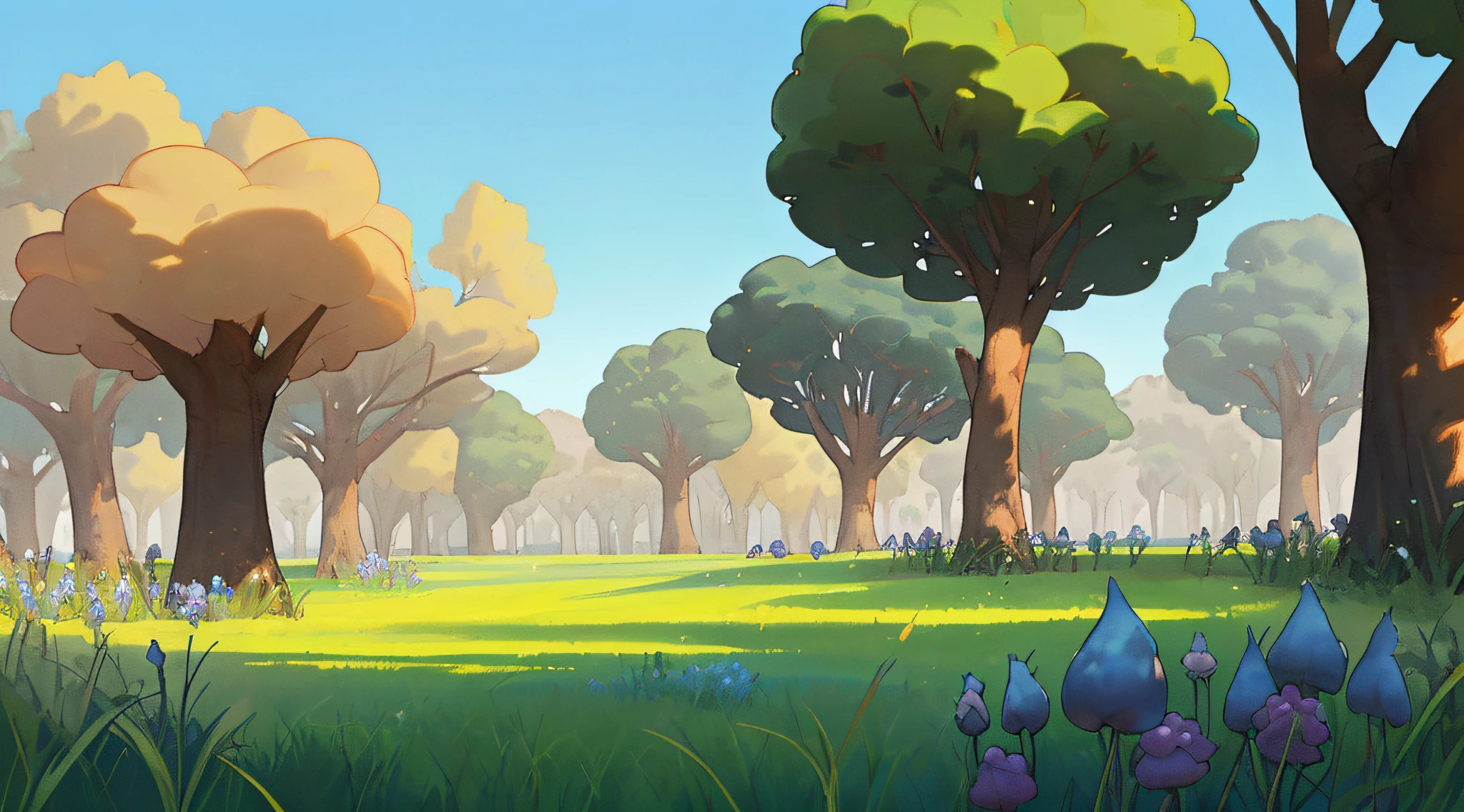 campo aberto, Encantado, Wholesome, com borboletas, Grass and blue sky, remove trees, somente grama