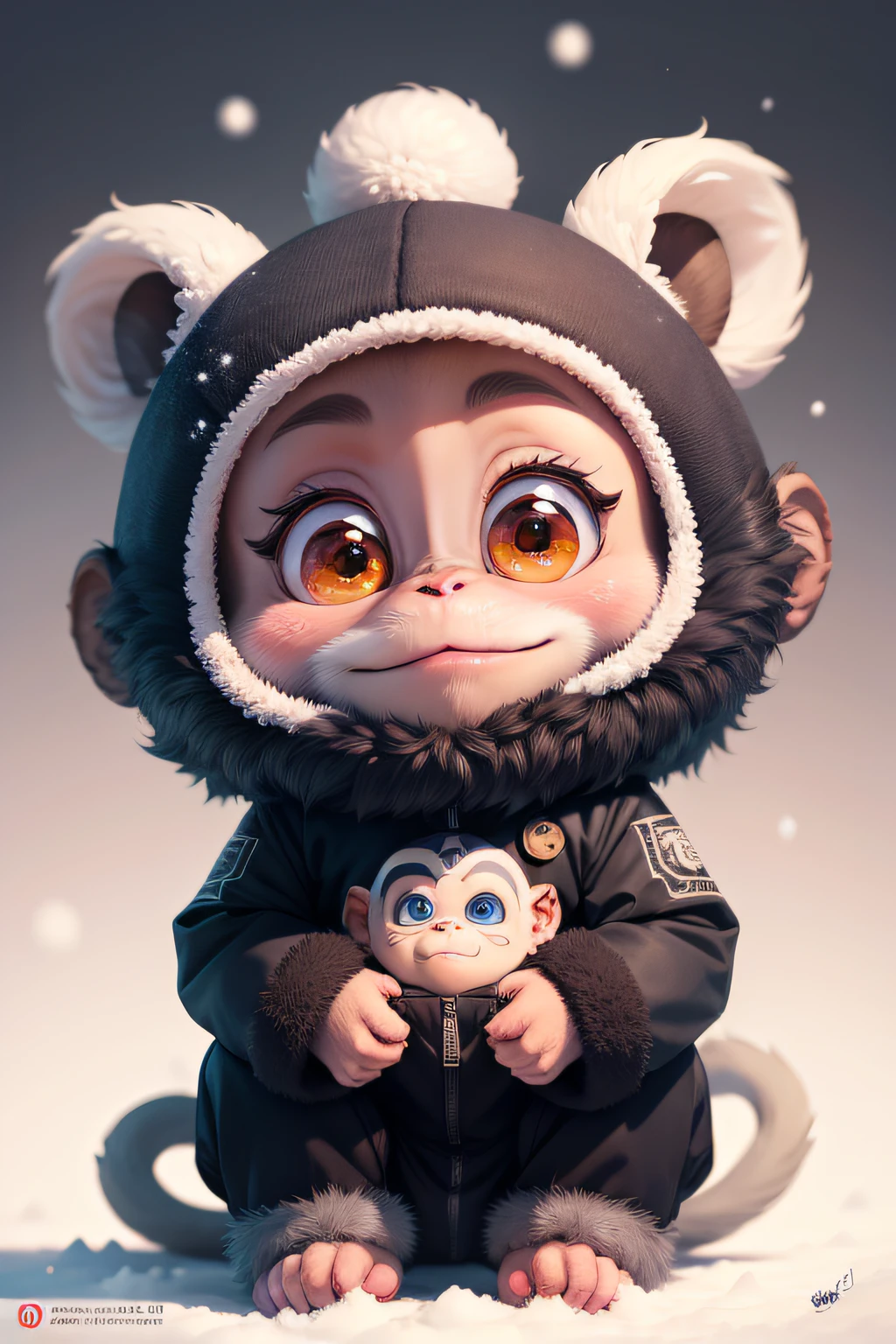 Cute anthropomorphic old monkey baby,number art,Furry fur,eyes with brightness,yuki,snowflower .. 2,Trend Art Station,16Kghibli style,pixar-style,hyper qualit,octaneratingrendering,beautiful illumination,- Quality 2-upbeta-Chaos 10